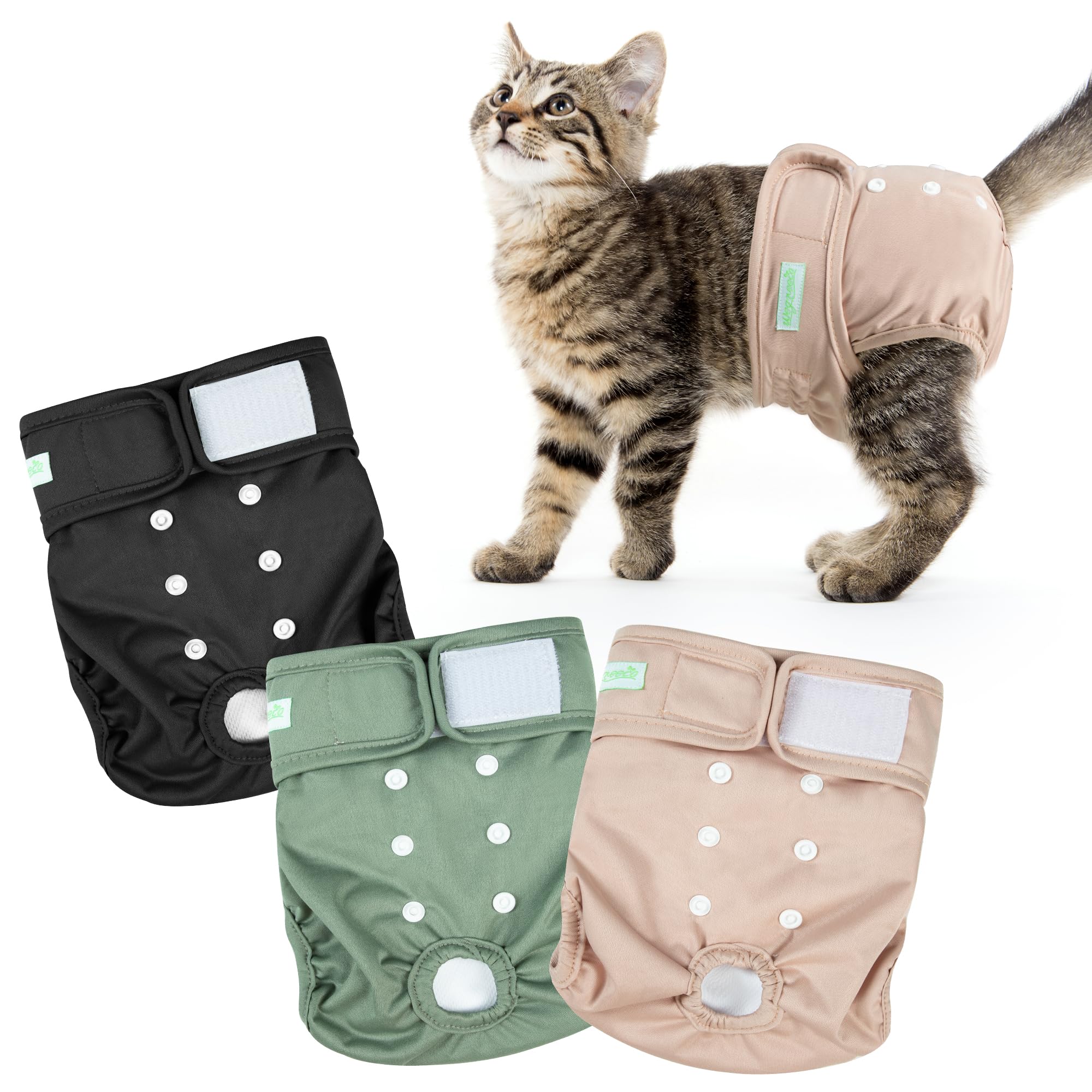 Wegreeco Cat Diapers, Cat Diapers for Male Female Spraying Incontinence, Reusable Adjustable Highly Absorbent (3 Pack, Small)