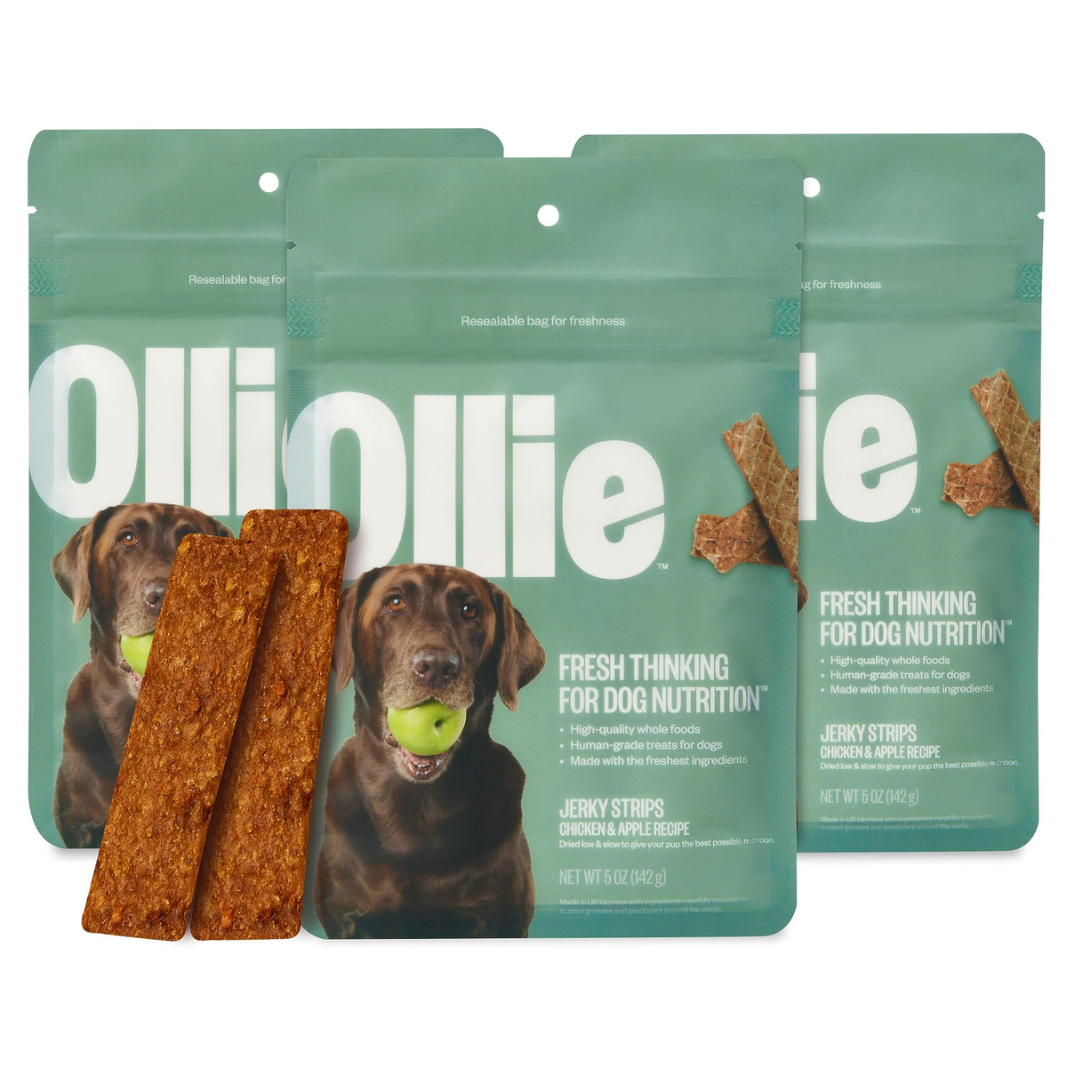 Ollie Chicken And Apple Recipe Jerky Dog Treats - Dog Jerky Treats All Natural - Healthy Dog Treats - Chicken Jerky For Dogs - Real Meat Dog Treats 15 Oz.