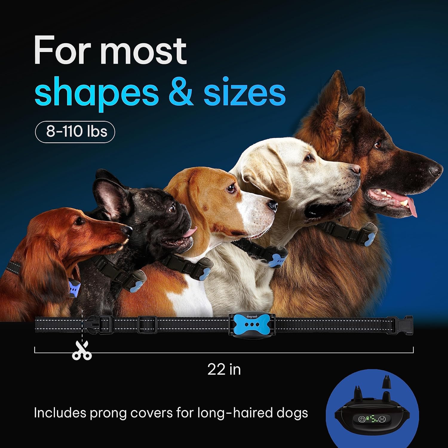 Dogrook Dog Bark Collar - Rechargeable Smart Anti Barking Collar For Dogs - Waterproof No Shock Bark Collar For Small/Medium/Large Dogs - 5 Sensitivity Levels - Anti Bark Collar For Dogs - Dog Collar