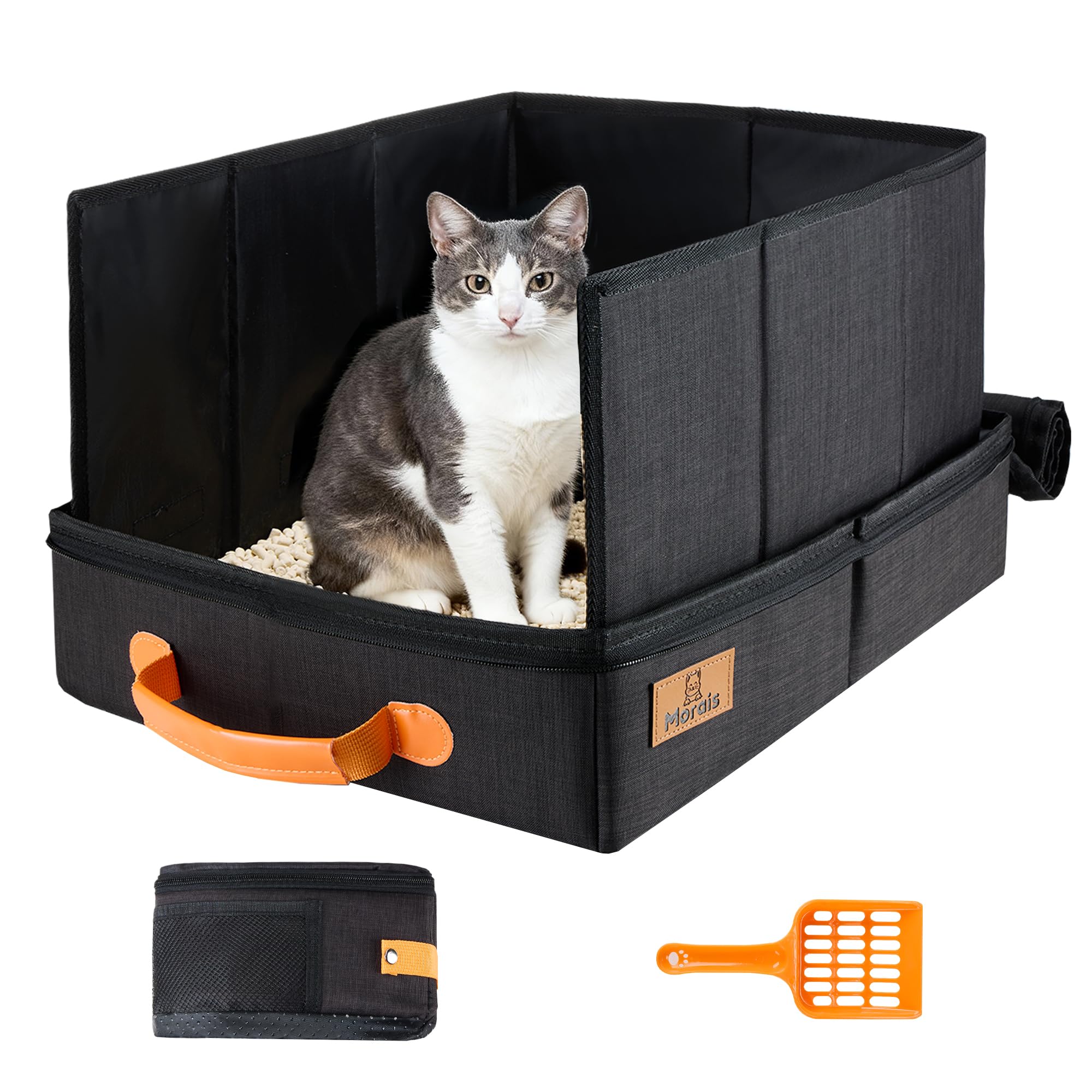MORAIS Portable Travel Litter Box for Cats, 17.713.511 Collapsible Cat Litter Box with Lid, Leak-Proof Cat Litter Pan for Car Ho