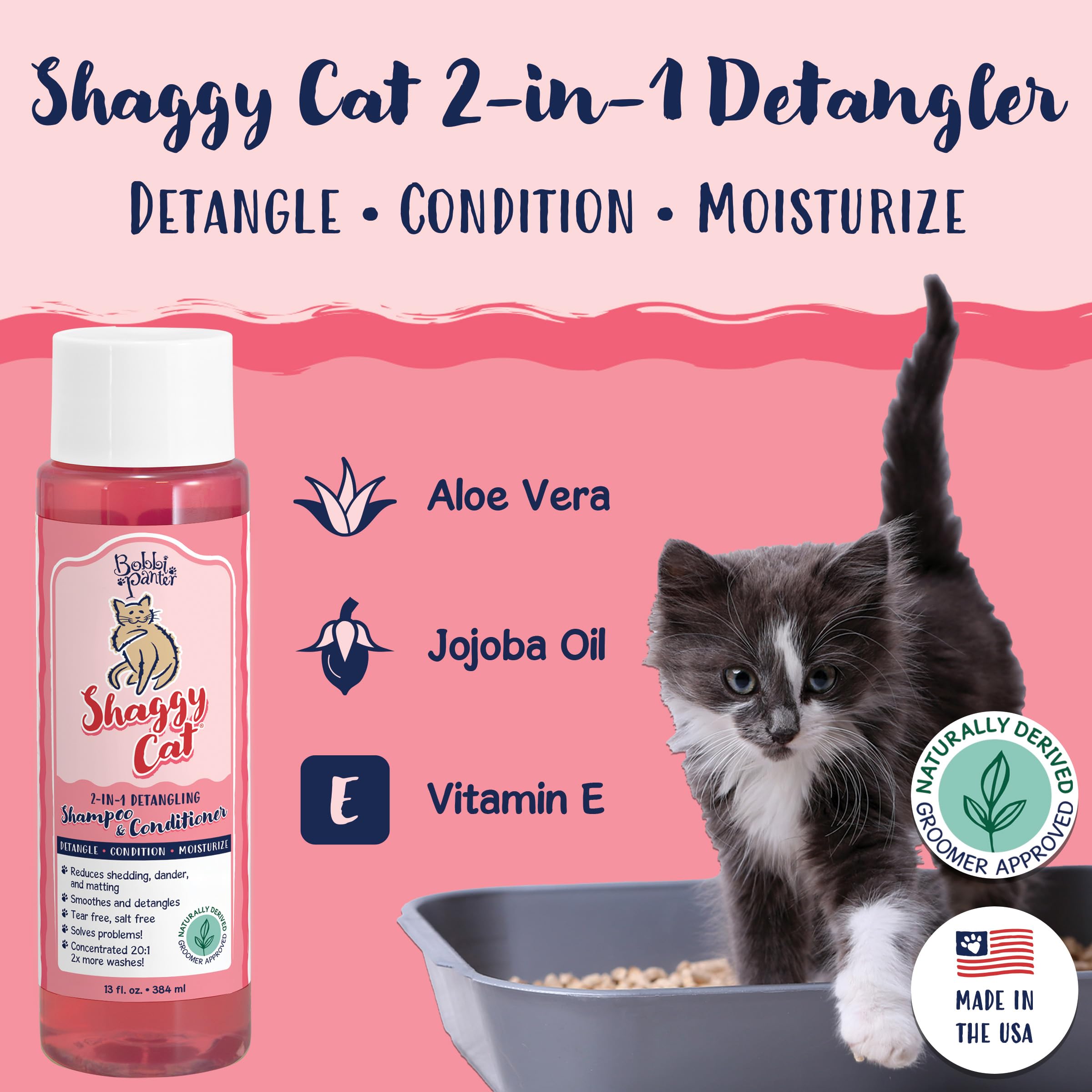 Bobbi Panter 2-In-1 Deshadding Cat Shampoo And Conditioner - Reduces Shedding, Dander & Matting, Natural Ingredients, Tear-Free,