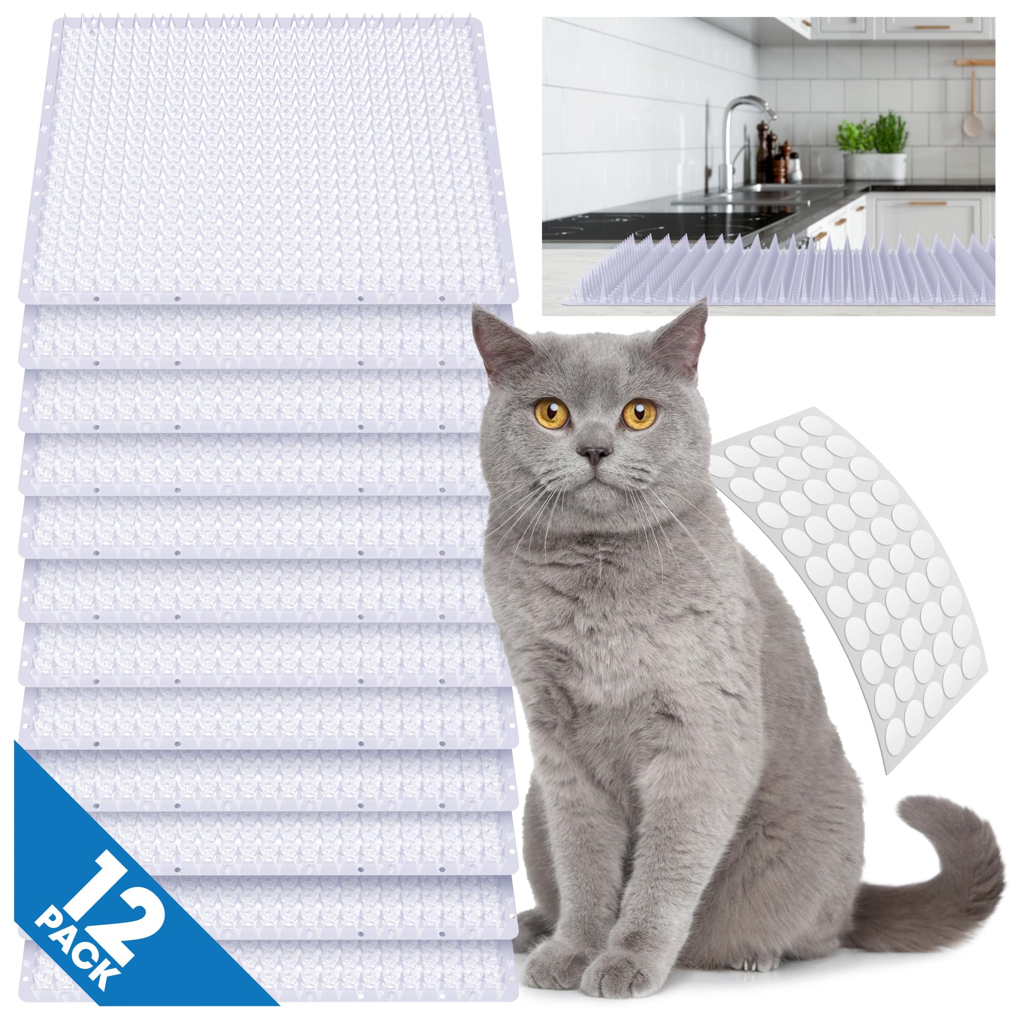Petfolio 12 Pack Upgraded Scat Mat For Cats - 16 x 13 Inch Cat Repellent Mat With Uneven Spikes Is An Effective Pet Training Mat