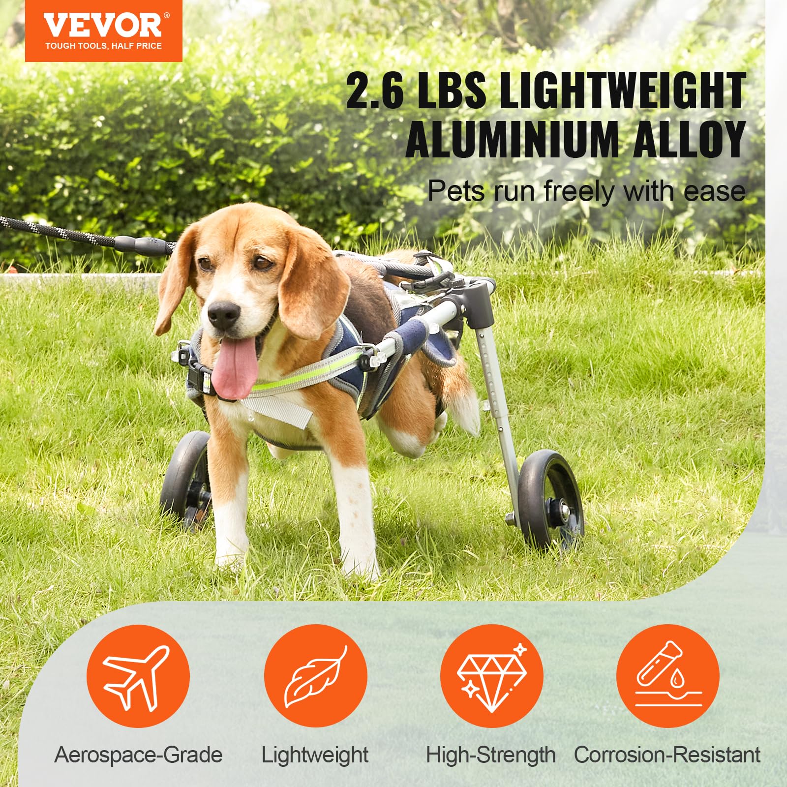VEVOR 2 Wheels Dog Wheelchair for Back Legs, Pet Wheelchair Lightweight & Adjustable Assisting in Healing, Dog Cart/Wheelchair f