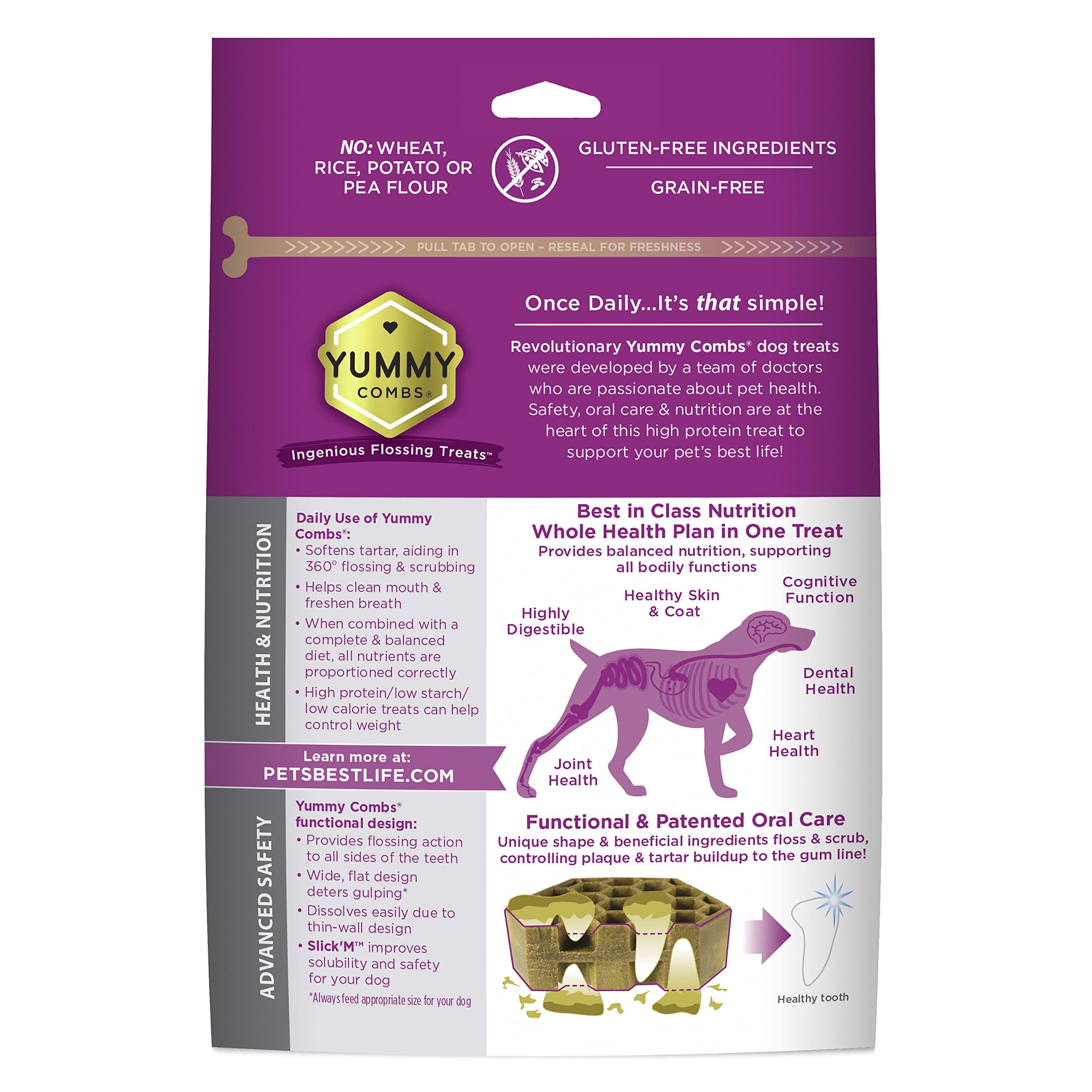 Yummy Combs - Dog Dental Treats | Removes Tartar - Vet VOHC Approved | A Yummy Treat for Teeth Cleaning - Chicken Protein