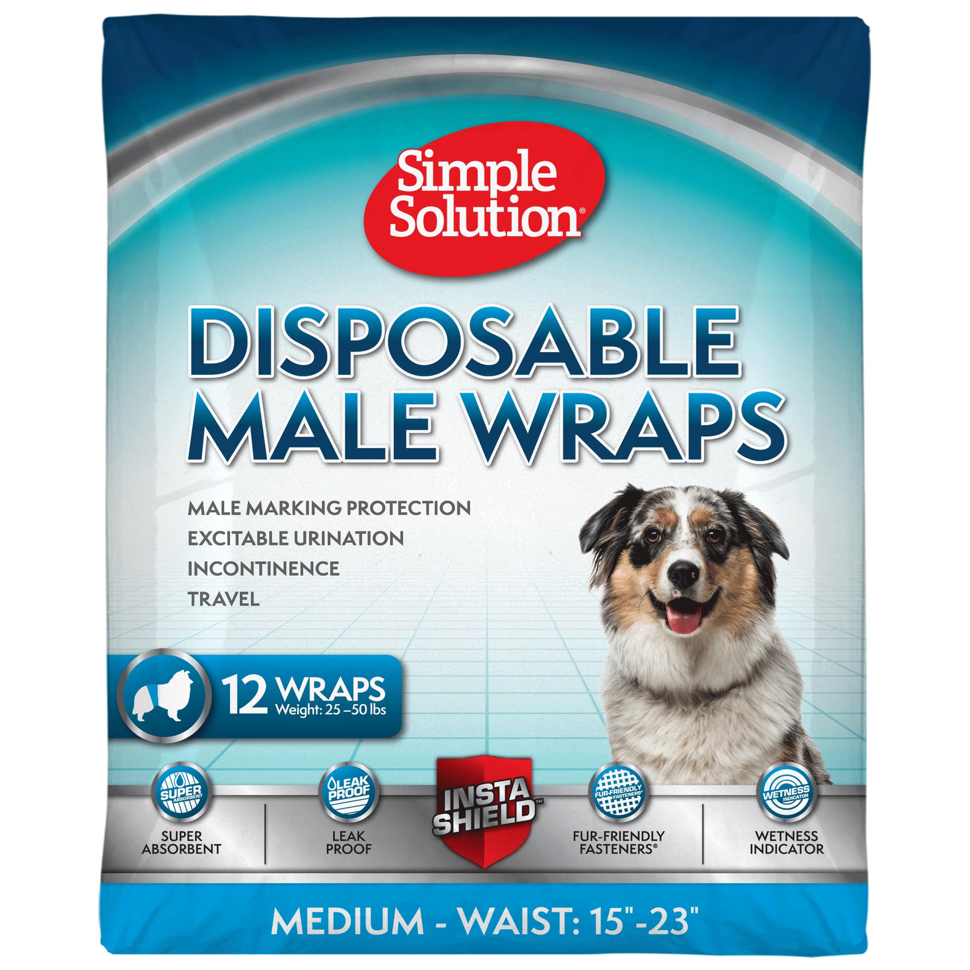 Simple Solution Disposable Dog Diapers Wraps for Male Dogs, True Fit, Absorbent, Leak Proof with Wetness Indicator, Puppy and Do