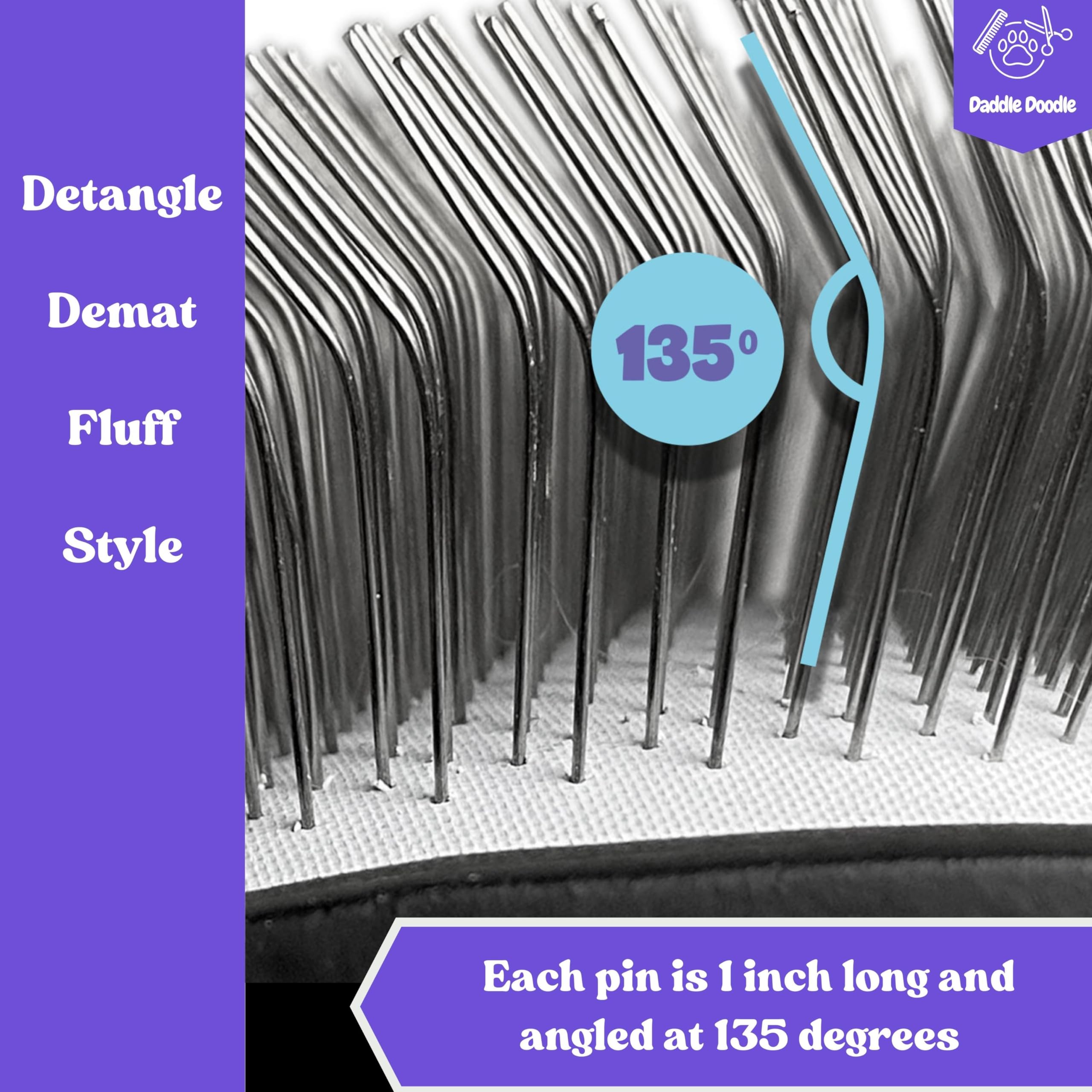 Daddle Doodle Dog Slicker Brush - Dog Grooming Brush Especially Designed For All Poodles And Doodle Mixes – Fluff, Style, Detangle, And Demat – Ergonomic Handle Design – Soft And Angled Brush Pins