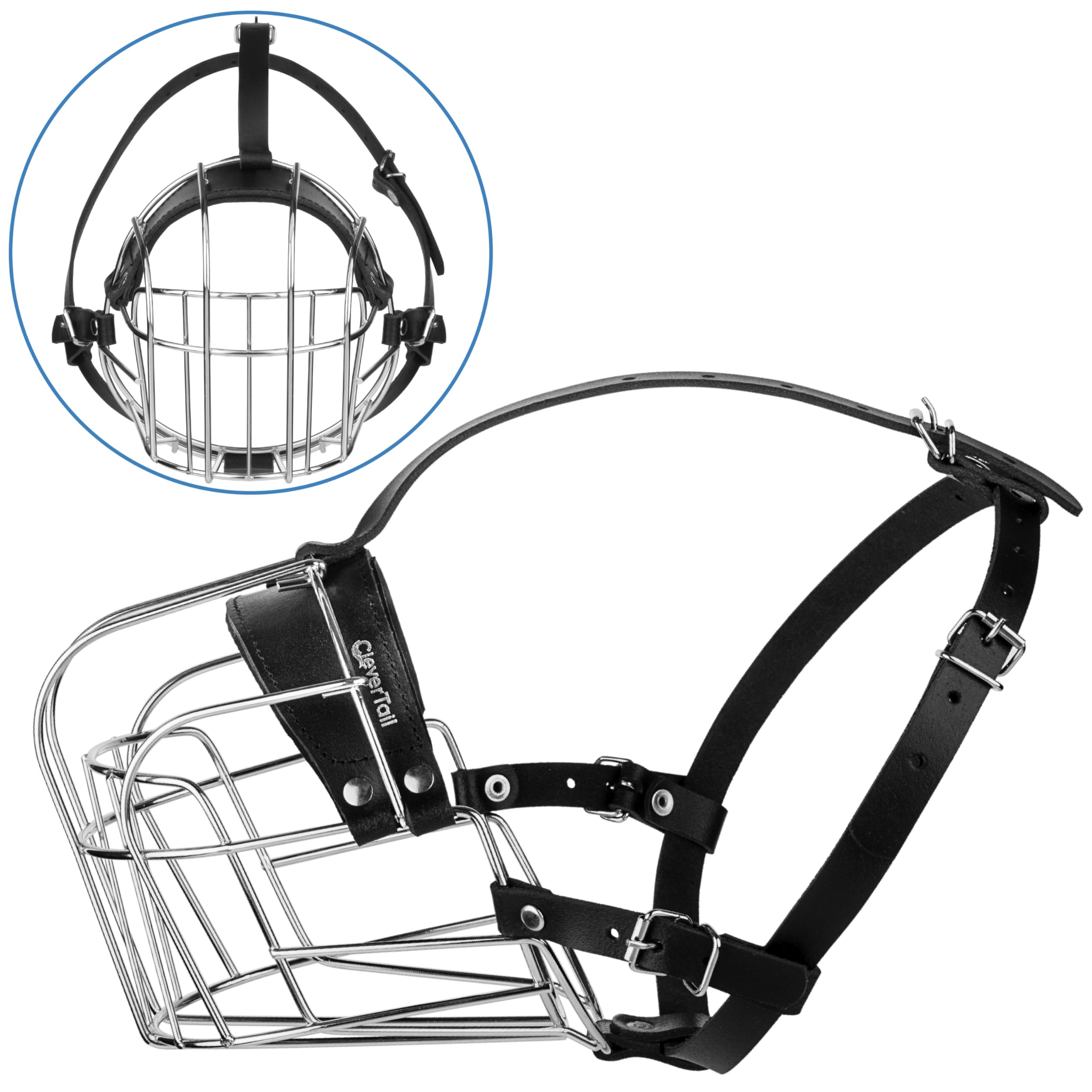 Clevertail Extra Large Dog Muzzle For Rottweiler - Xl Heavy Duty Rottweiler Muzzle - Metal Large Dog Muzzle For Barking And Biti