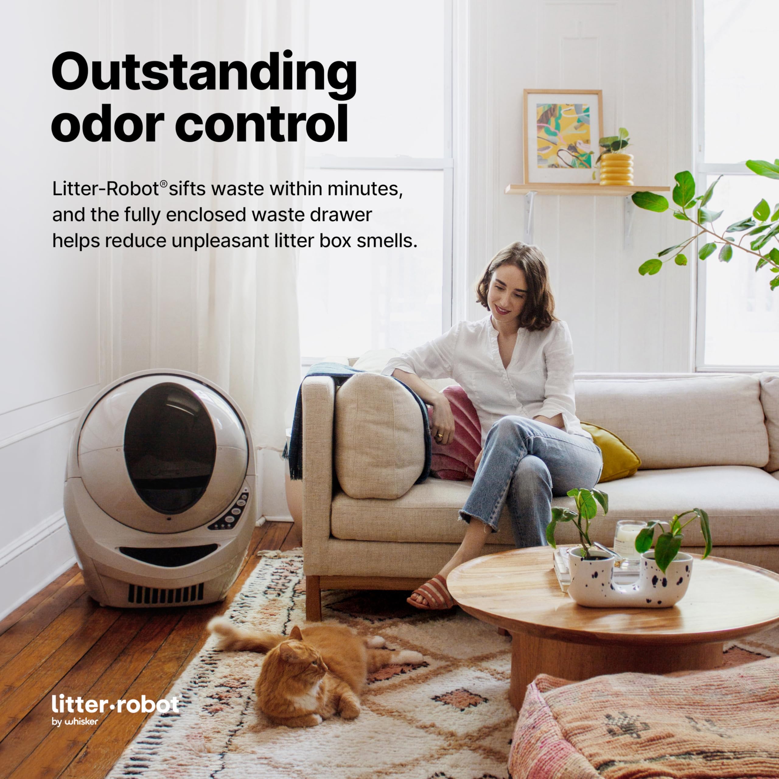 Litter-Robot 3 Connect Core Bundle by Whisker, Beige - Includes Automatic, Self-Cleaning Litter Box, LitterTrap Mat, Fence, Ramp