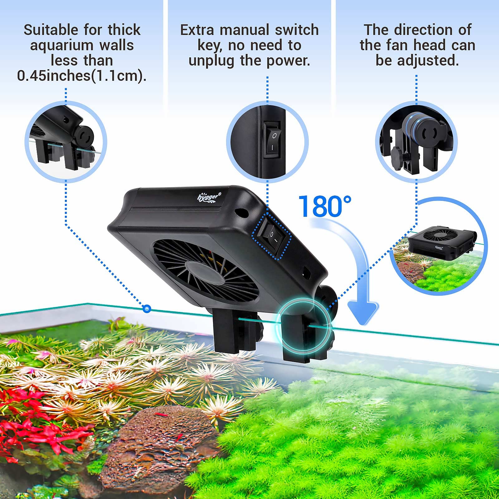 Hygger Aquarium Chillers Fan, Quiet Fish Tank Cooling Fan Equipment With Adjustable Timer Speed Controller, Suitable For Freshwa