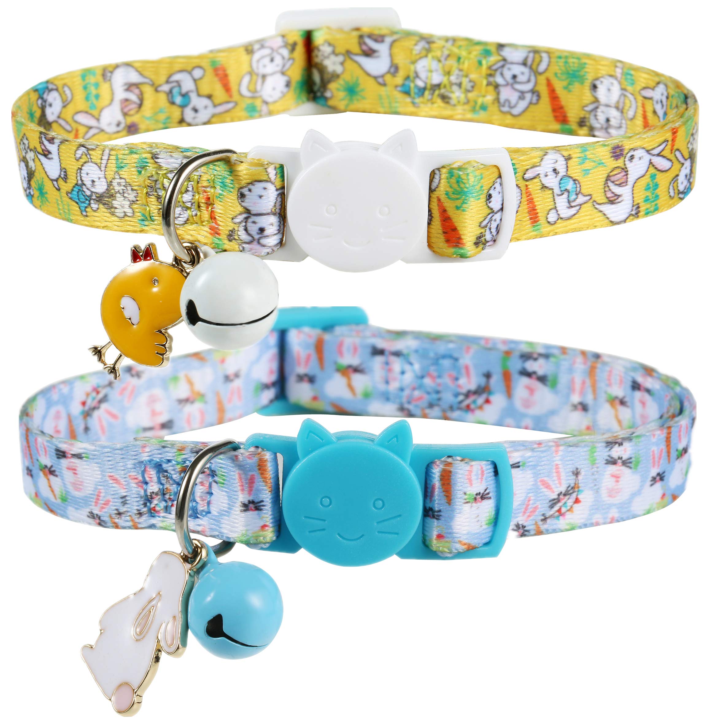 Boombone 2 Pack Bunny Cat Collar Breakaway,Safety Adjustable Collars With Bell For Kitten