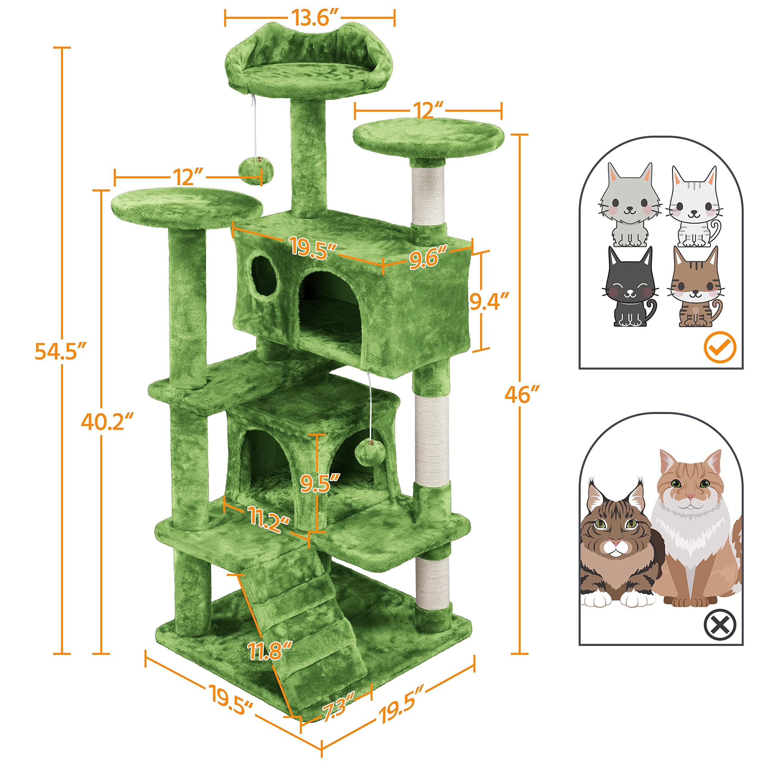 Topeakmart 54In Cat Tree With Scratching Posts Spacious Condos Furry Hanging Ball Cat Climbing Tower For Indoor Cats And Kittens