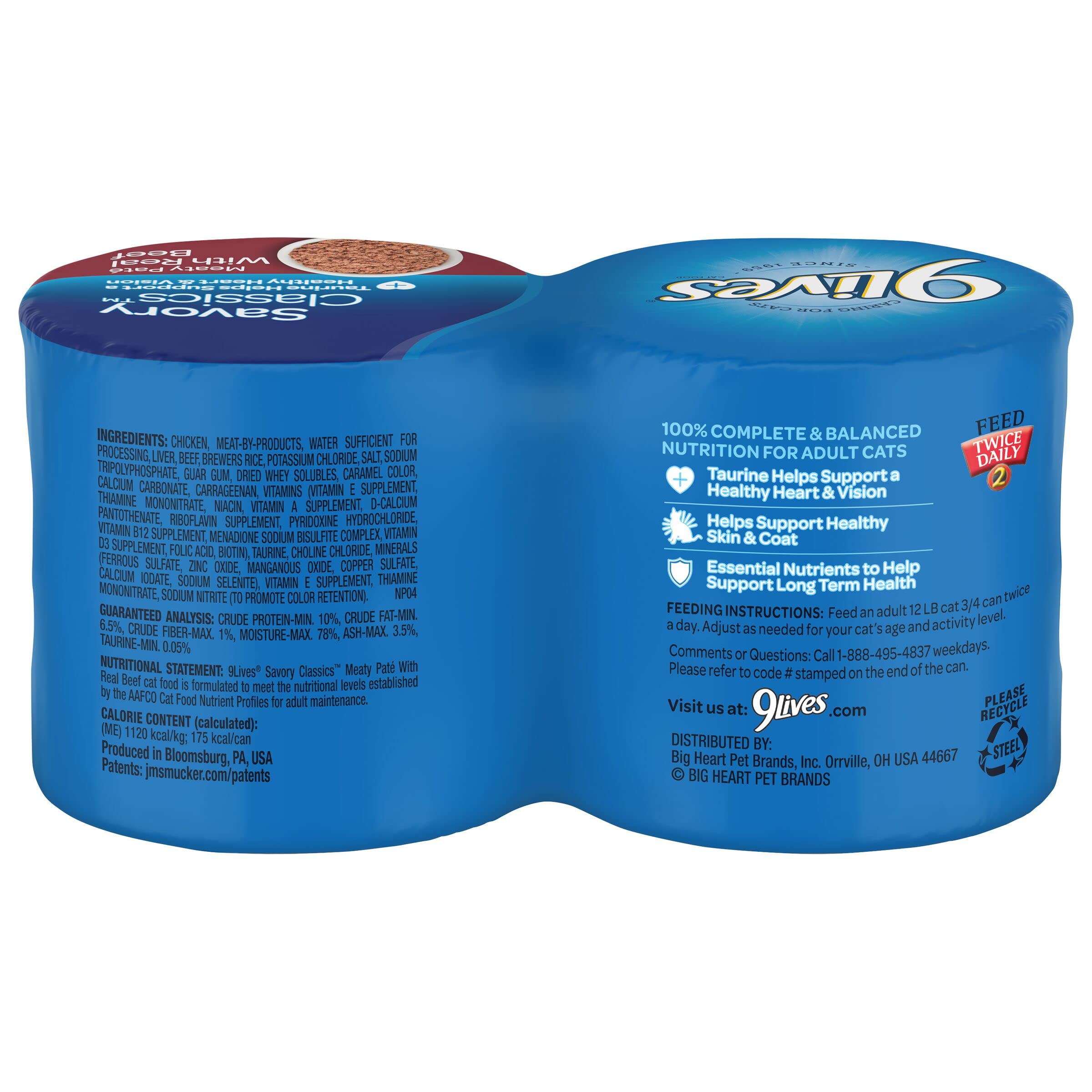 9Lives Meaty Pat   With Real Beef Wet Cat Food, 5.5 Ounce Can (Pack of 24)