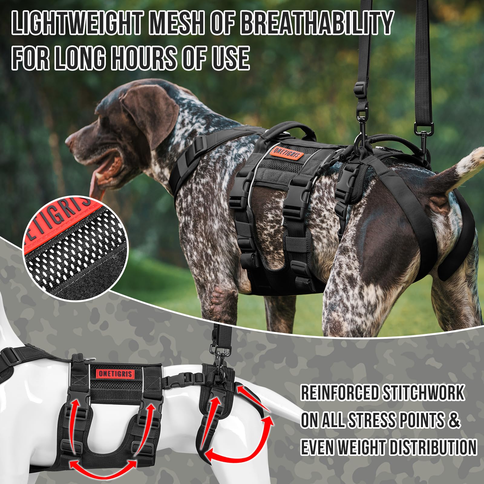 Onetigris Breathable Dog Lift Harness For Large & Medium Dogs - Hind Leg & Hip Support