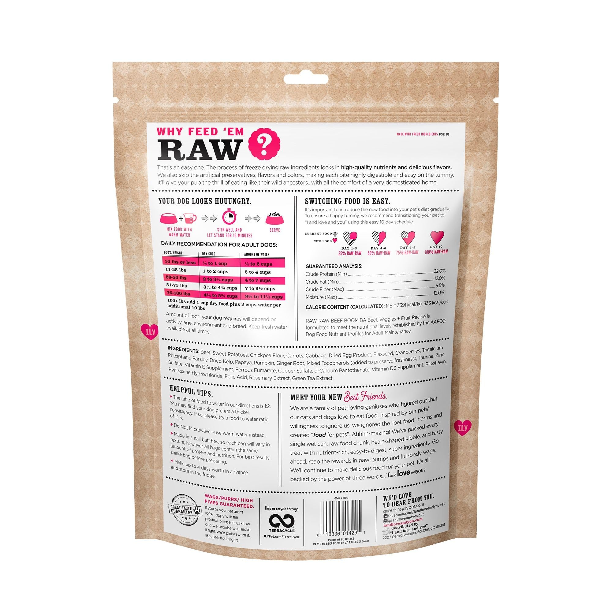 I and Love and You Stir and Boom Dehydrated Freeze Dried Raw Dog Food - Beef - Grain Free, Real Meat, No Fillers, 3lb Bag