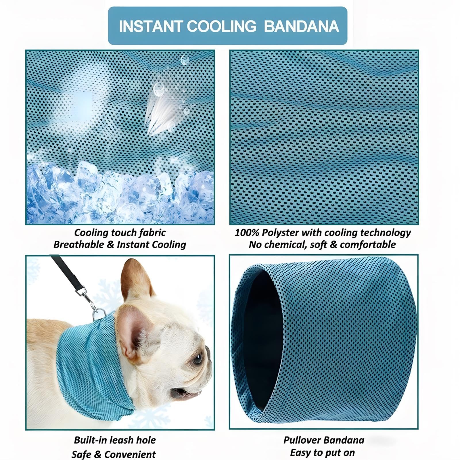 Nacoco 2 Pcs Dog Instant Cooling Scarf Summer Pet Bandana Cats Collar Ice Towels For Bulldog (Blue, S)