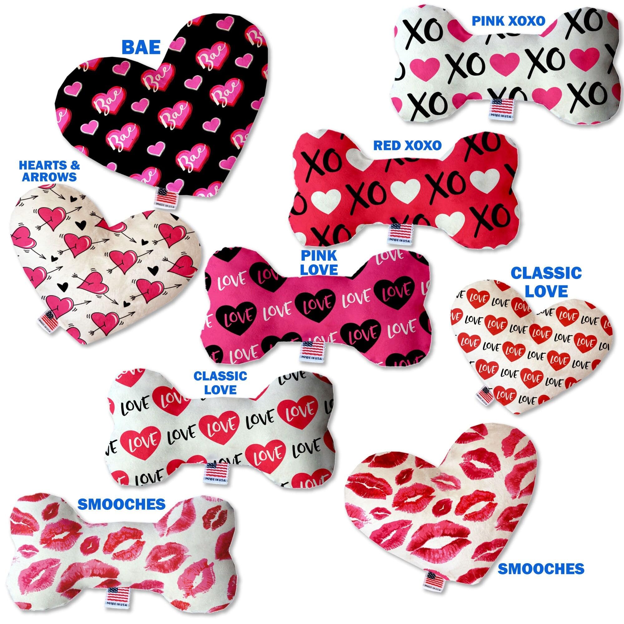 Valentine's Day Pet & Dog Plush Heart or Bone Toy, &quot;Sweetheart Group&quot; (Available in different sizes and 7 different patterns!) Pink Love 8&quot; Plush Heart
