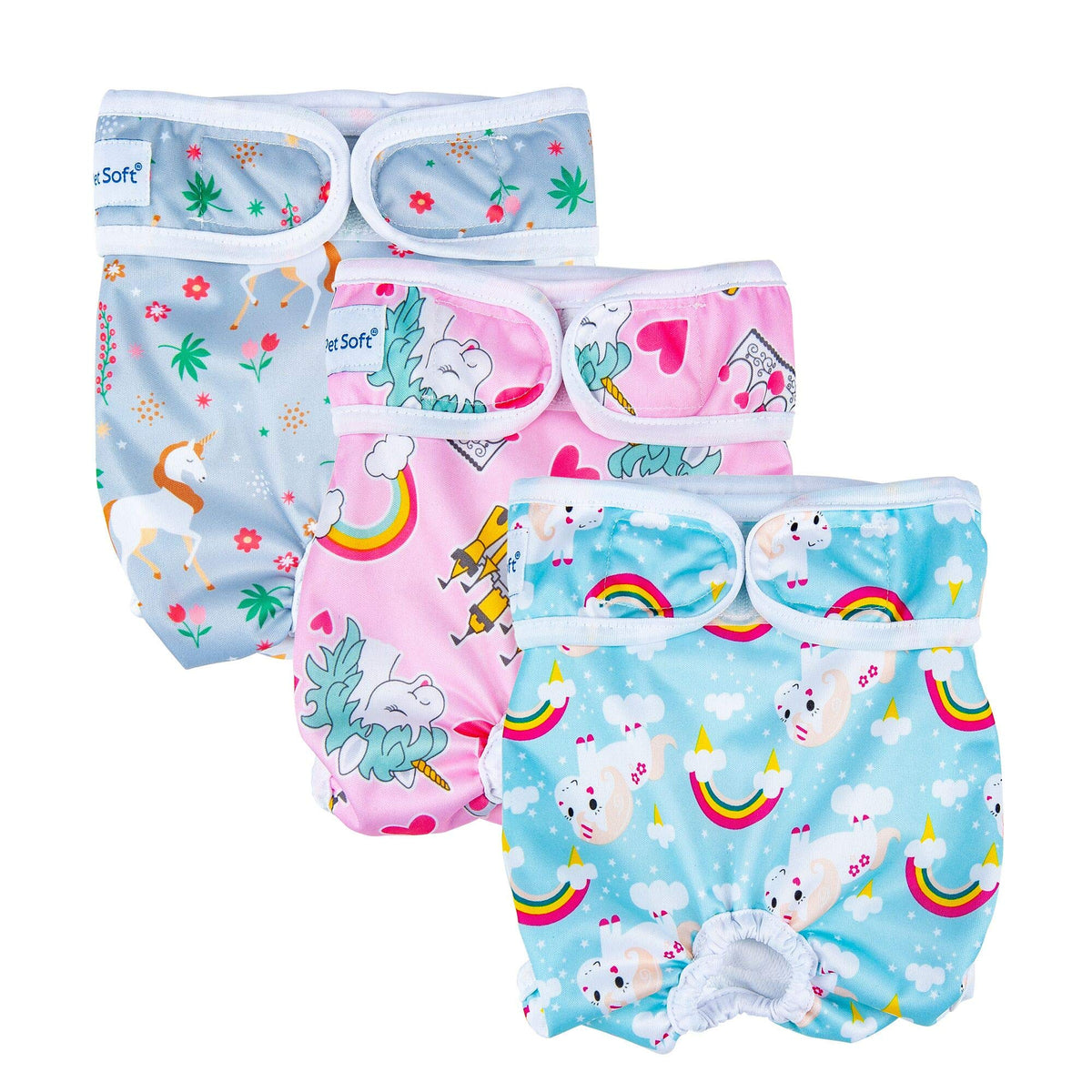 Pet Soft Washable Female Diapers (3 Pack) - Female Dog Diapers, Comfort Reusable Doggy Diapers For Girl Dog In Period Heat (Anim