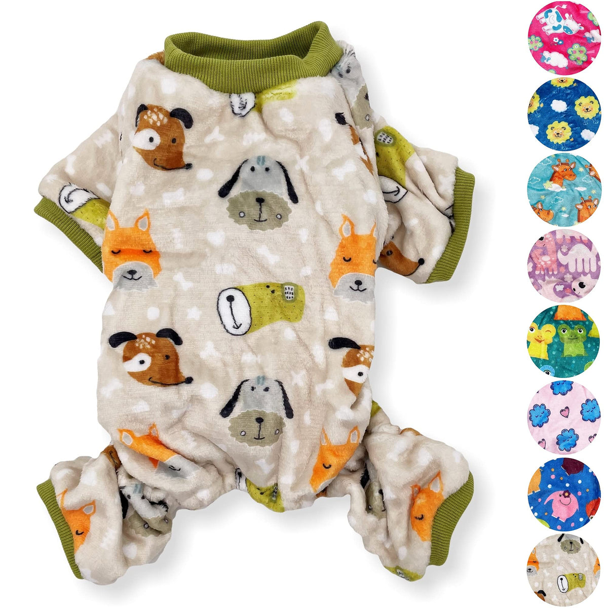 Dog Pajamas Soft Warm Fleece Jumpsuit Cute Pet Clothes For Small And Medium Pet Xxs - L (Beige Dogs, L: Length - 18', Chest 22' - 26')