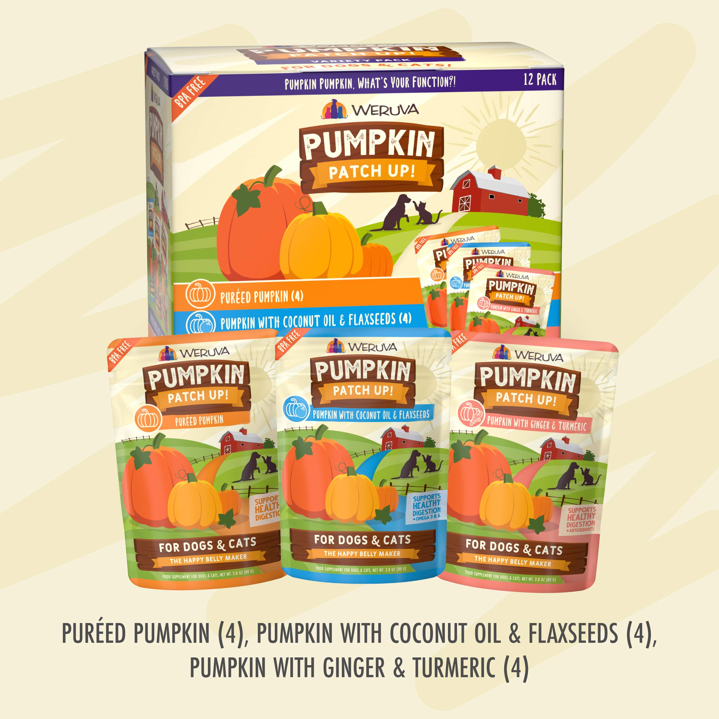 Weruva Pumpkin Patch Up! Pumpkin Pumpkin, Whats Your Function? Variety Pack for Dogs & Cats, 2.8oz Pouch (Pack of 12)