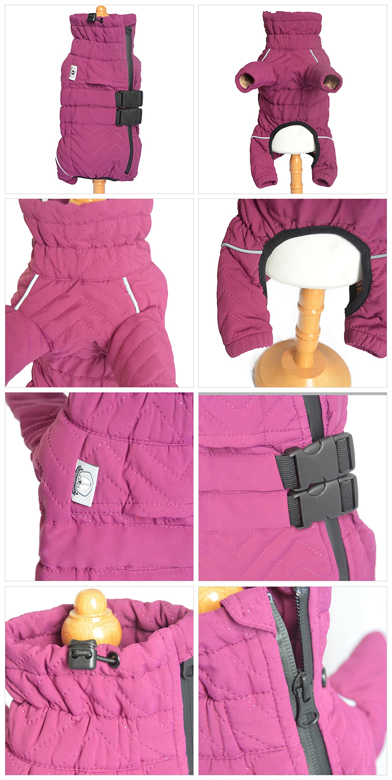 Warm Dog Coat Double Layers Dog Vest, 4 Legs Covered Windproof Waterproof Reflective, Purple L, S-Xl
