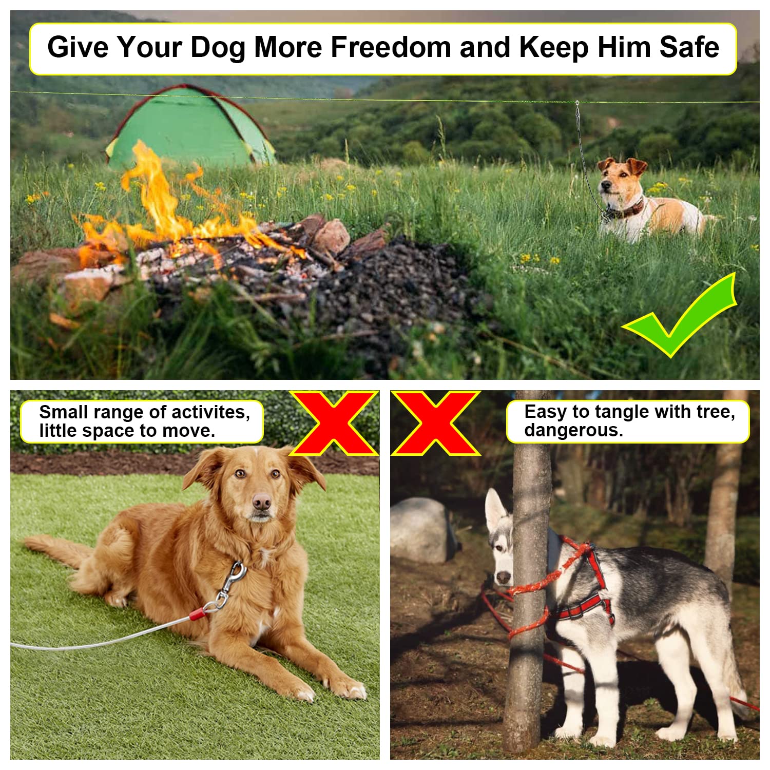 Dog Camping Essentials 50Ft Portable Overhead Trolley System Pet Camping Leash For Dogs Up To 200Lbs Dog Runner For Yard