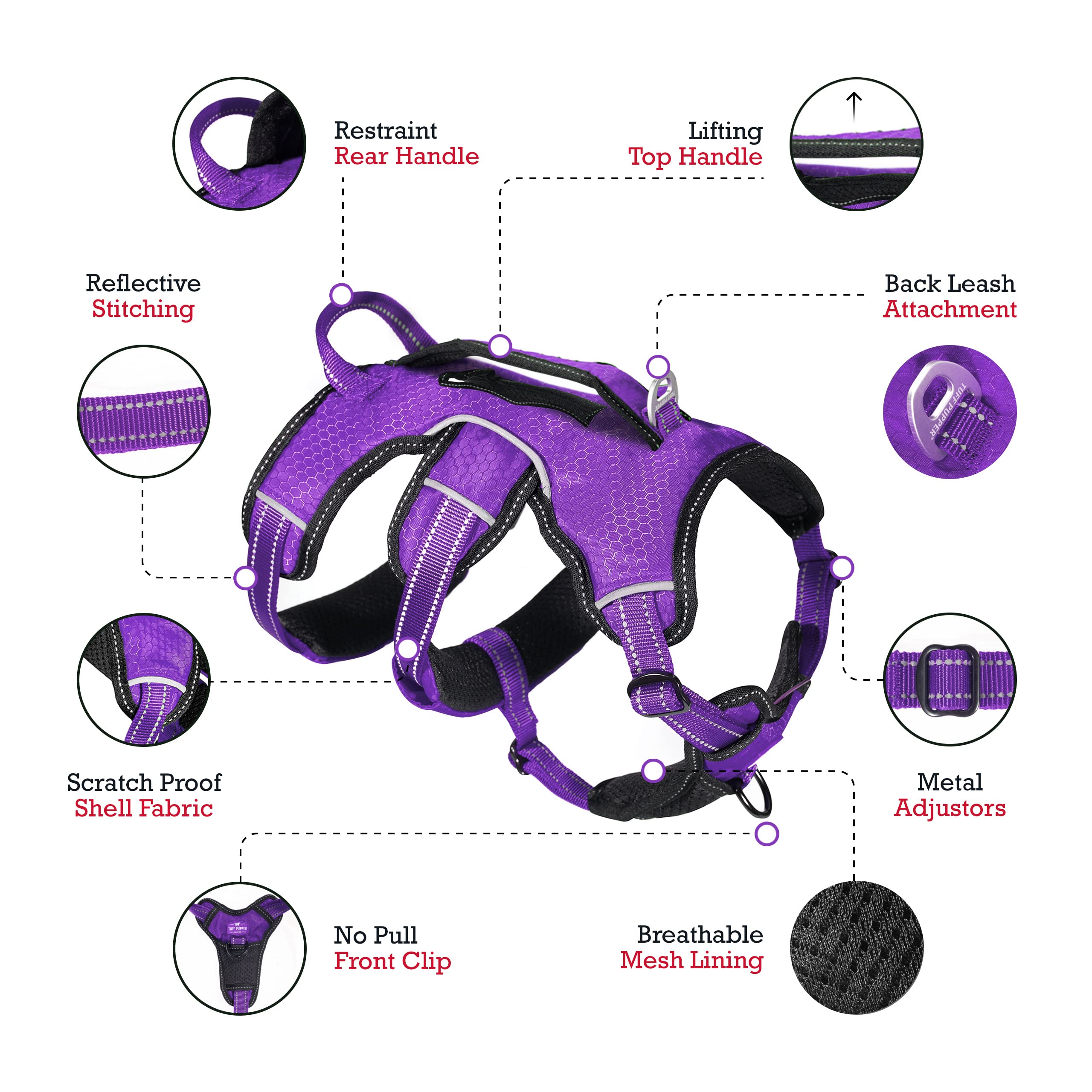 Tuff Pupper Escape Proof No Escape Dog Harness | 5 Point Adjustable Fit Harness for Dogs | Padded Dogs Harnesses | Handle Dog Li
