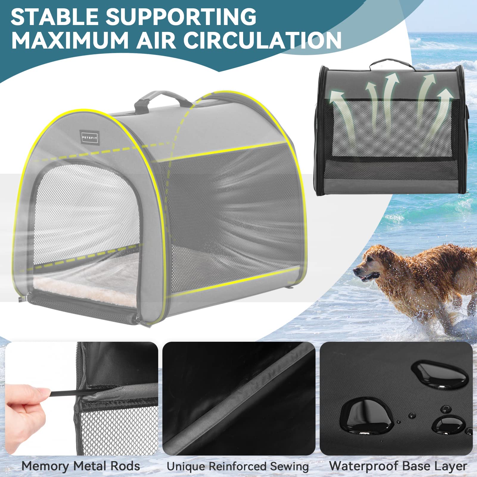 Petsfit Soft Dog Crate, Arch Design Indoor Dog Kennel Outdoor/Indoor Use, Collapsible Portable Dog Crate 19' Lx26 Wx20 H, Grey