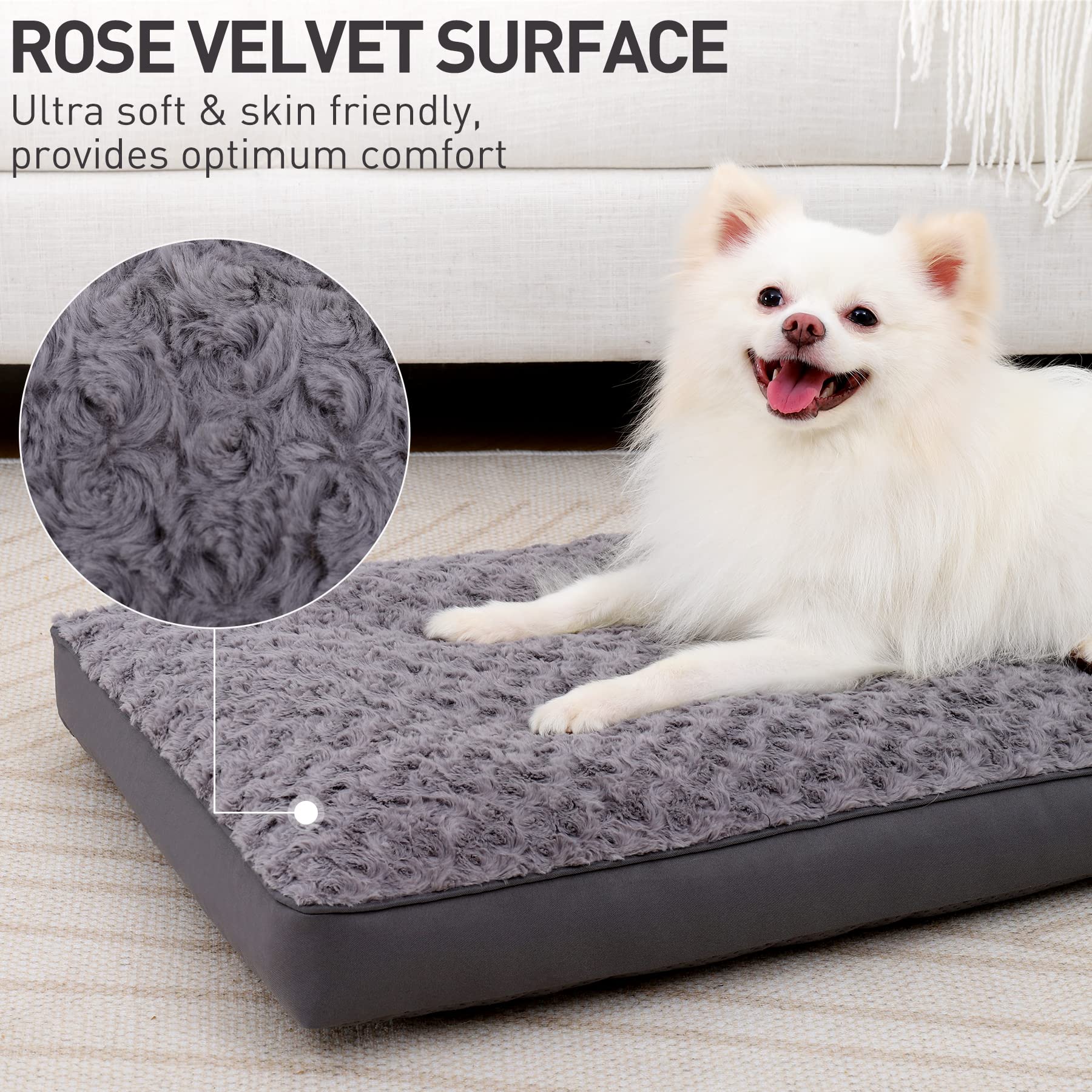 Dog Crate Waterproof Bed For Medium Dogs - Rose Velvet Soft Fluffy Washable With Removable Cover & Anti-Slip Bottom, 29 X 18 Inc