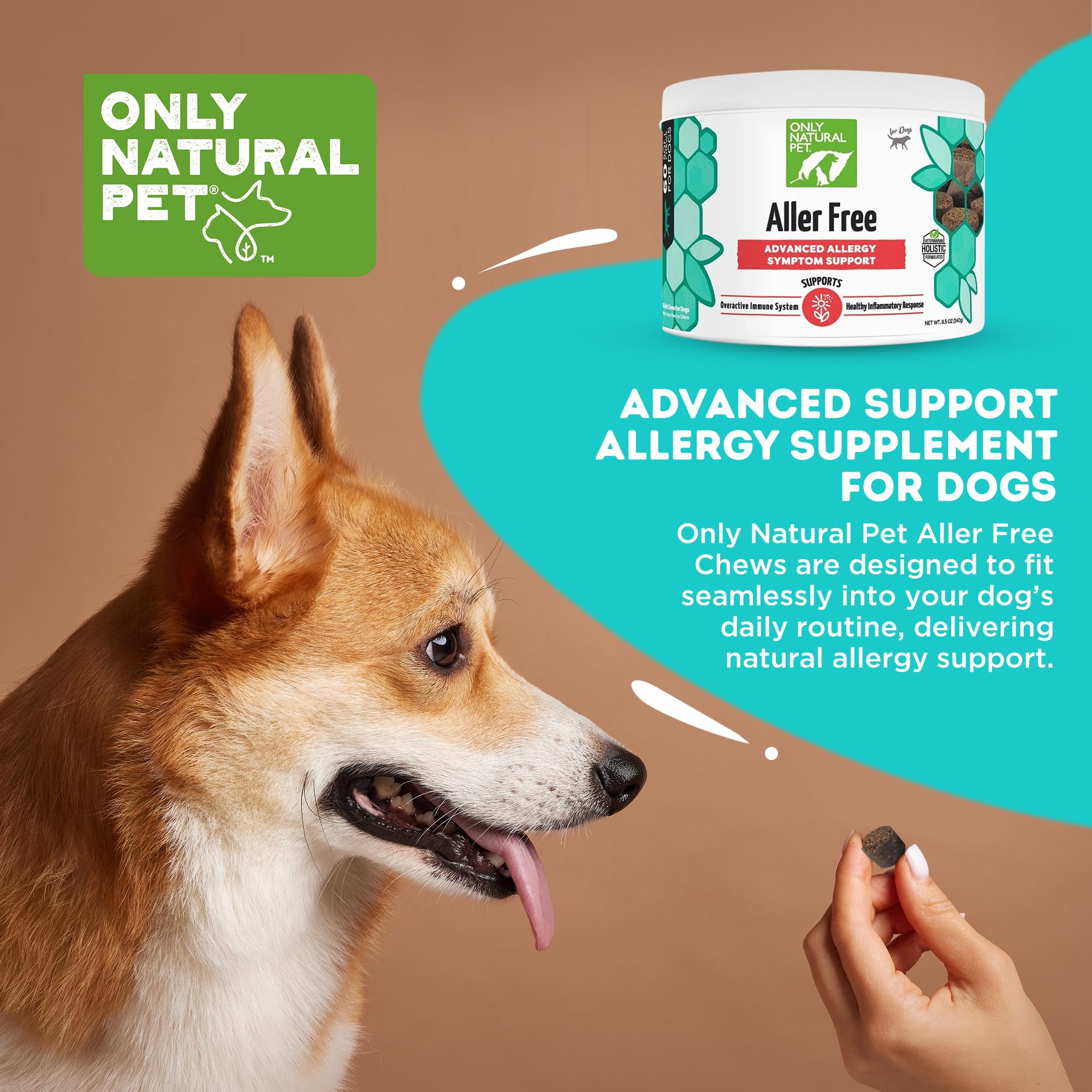 ONLY NATURAL PET AllerFree Advanced Allergy Support for Dogs w/Quercetin & Probiotics - Immune, Respiratory, Skin & Coat Health