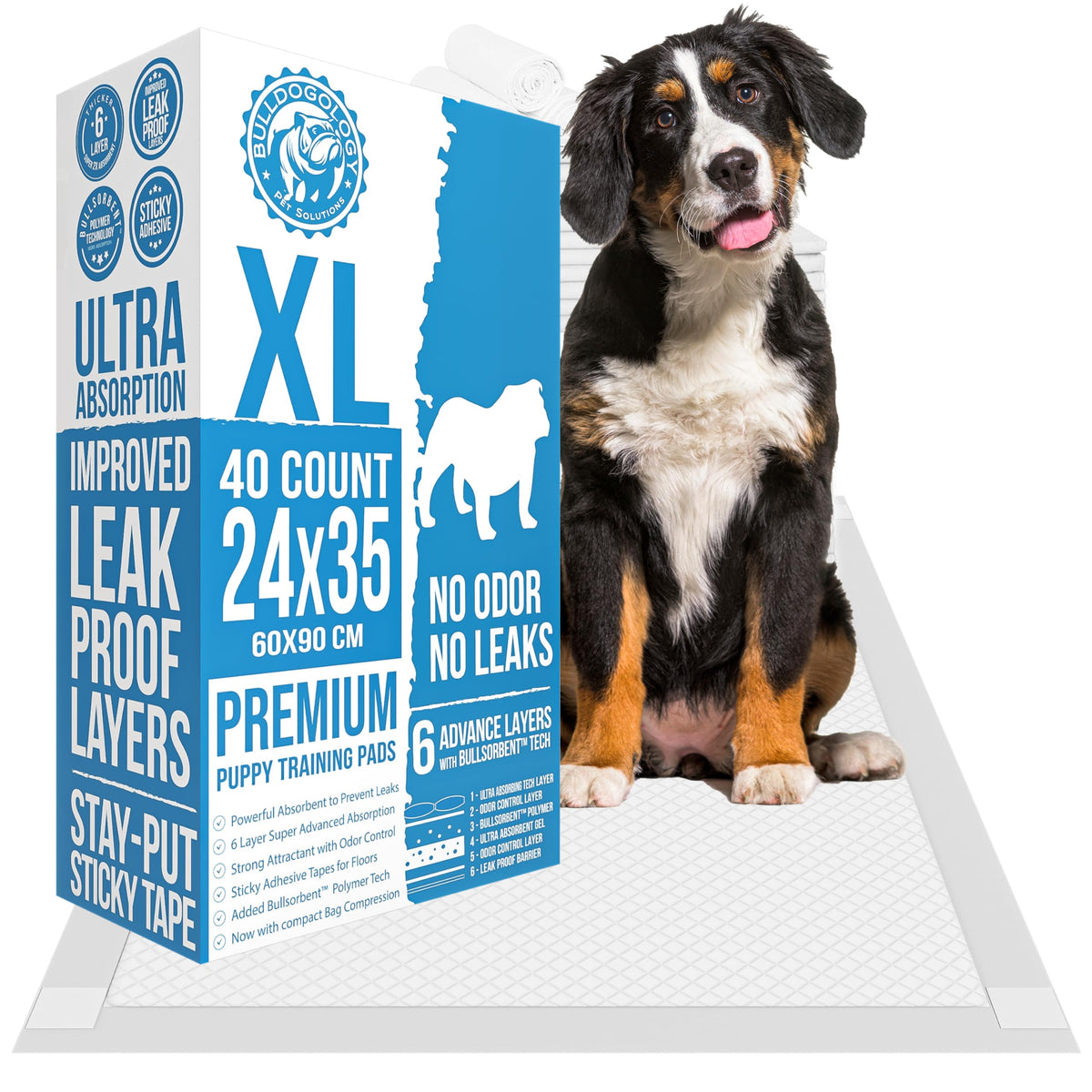 Bulldogology Pee Pads For Dogs Xl With Adhesive Sticky Tape (24X35) Dog Puppy Pads Extra Large, Disposable Puppy Pads, Dog Train