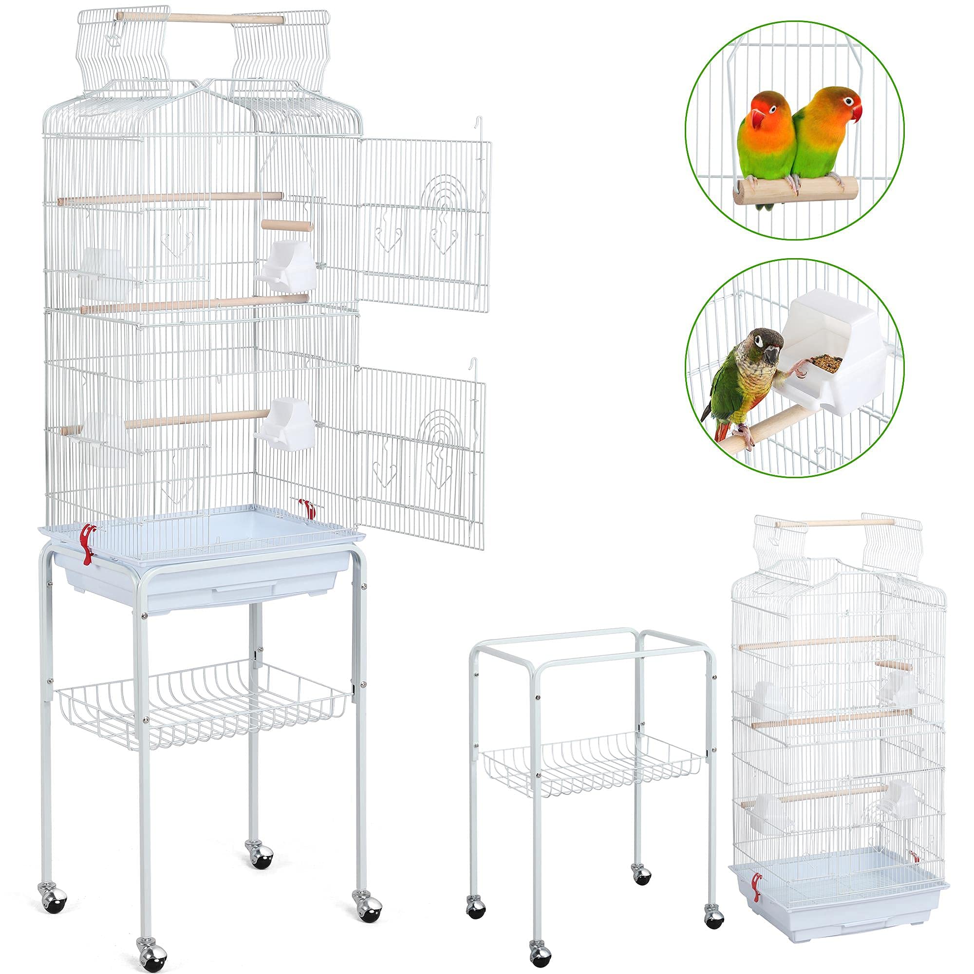 Yaheetech 64-Inch Open Play Top Bird Cages For Parakeets Cockatiels Finches Lovebirds Canaries Conures Budgies Parrot Birdcage W/Detachable Rolling Stand, White