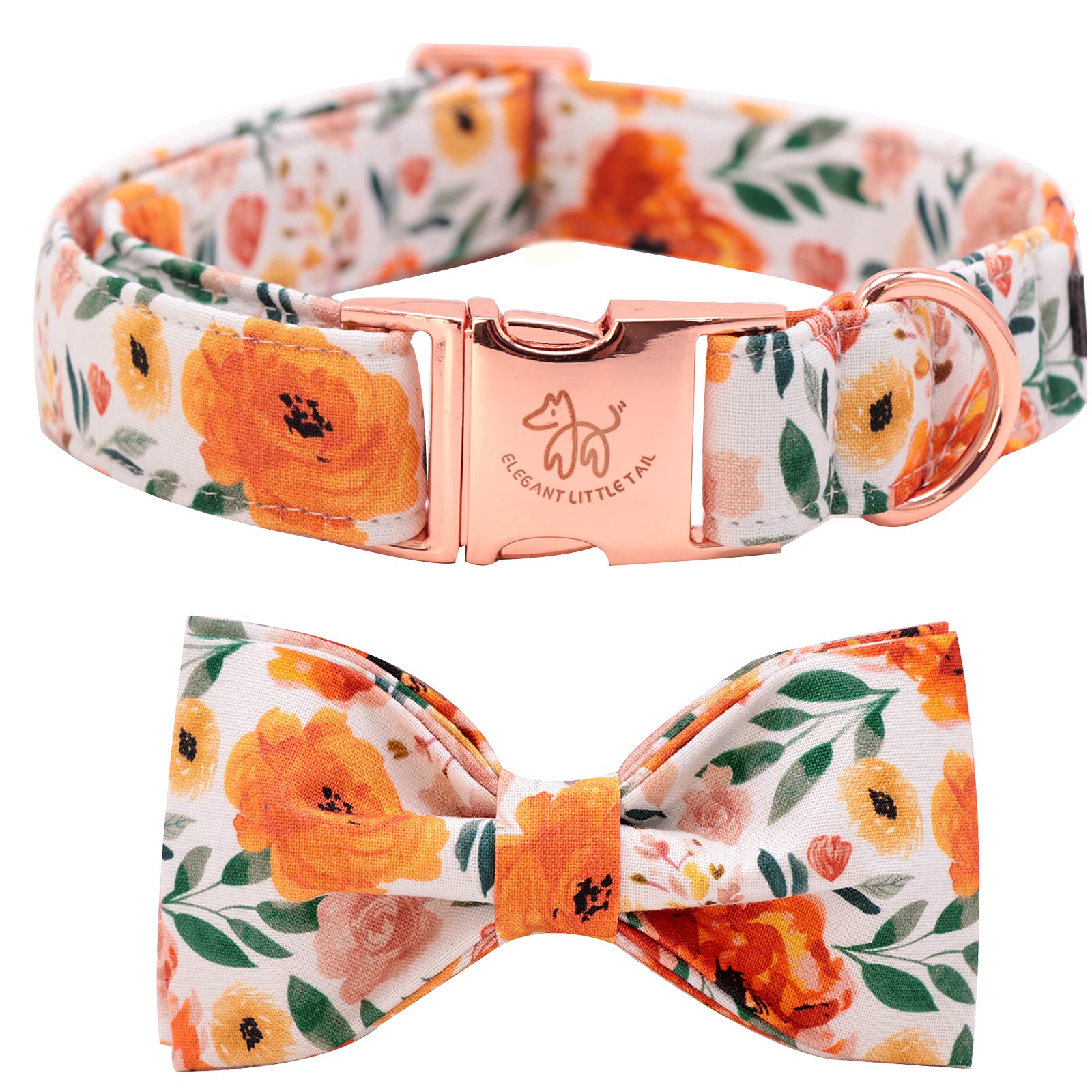 Elegant Little Tail Floral Dog Collar With Bow, Comfotable Dog Bowtie, Bowtie Dog Collar Adjustable Girl Dog Collars For Small M