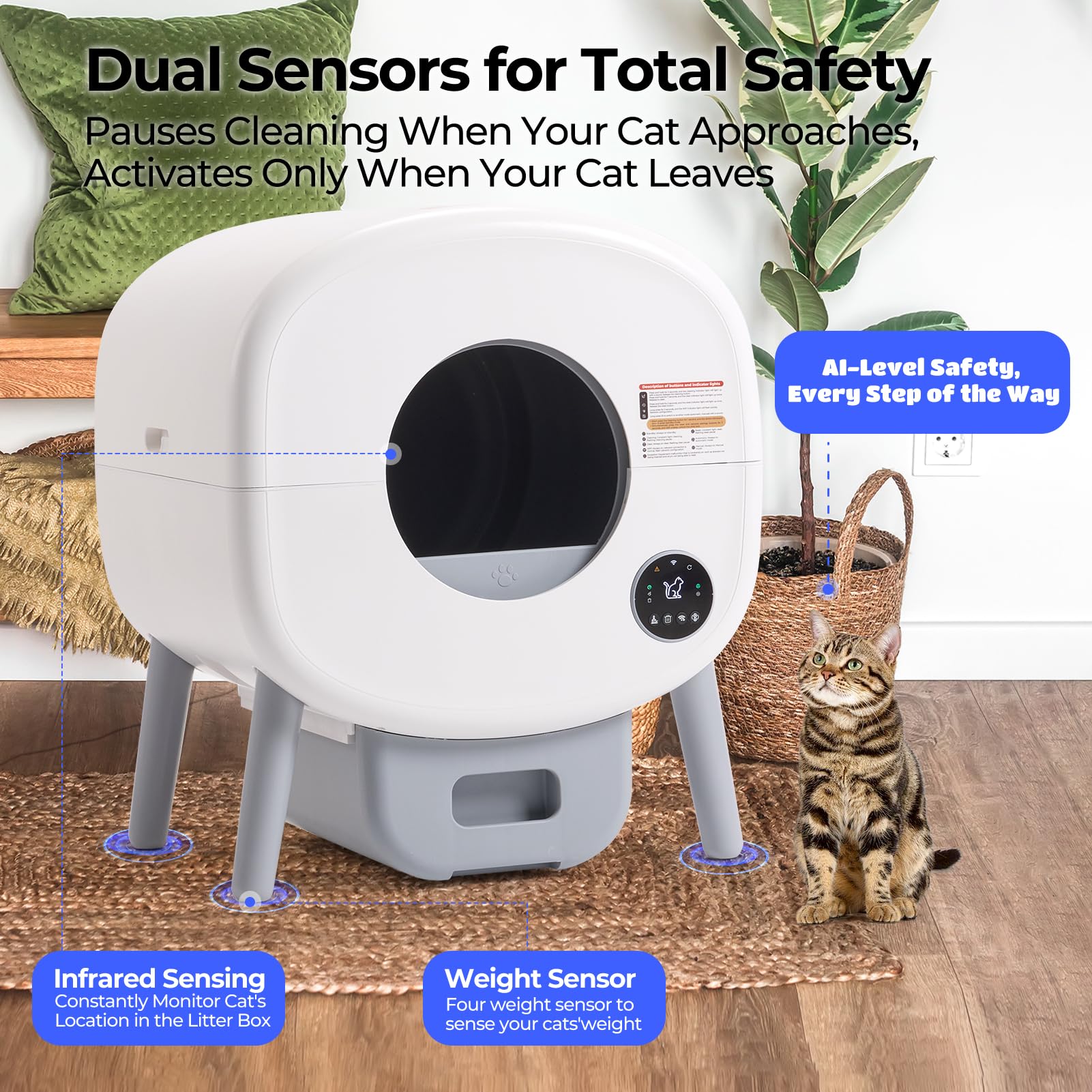 Self Cleaning Cat Litter Box: Extra Large Automatic Litter Box For Multiple Cats, Odor-Free, Smart App Control, Ambient Light Wi