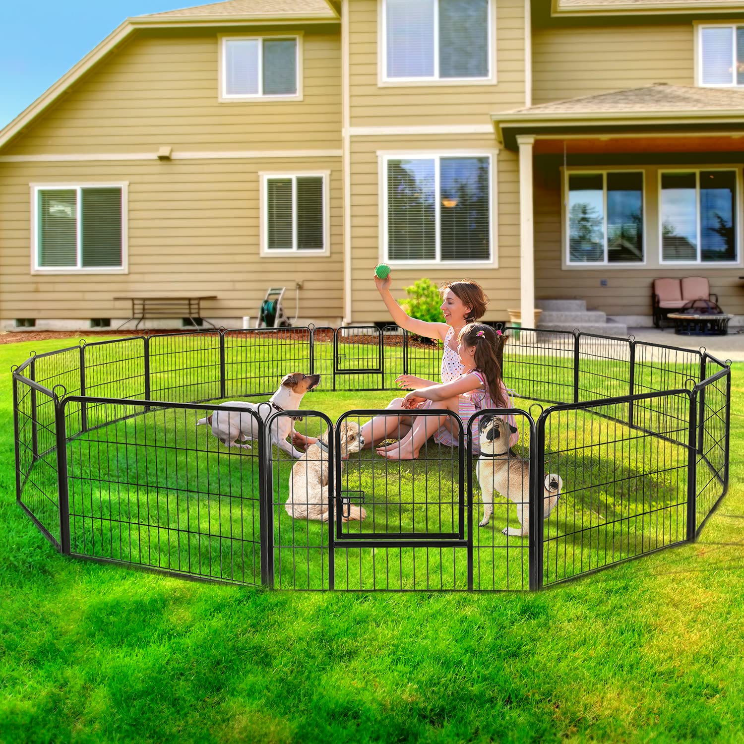 Zeny Dog Playpen 24 Inch 16 Panels, Heavy Duty Pet Dog Pen Indoor, Metal Dog Fence With Doors, Foldable Animal Outdoor Exercise Pen For Yard, Rv, Camping