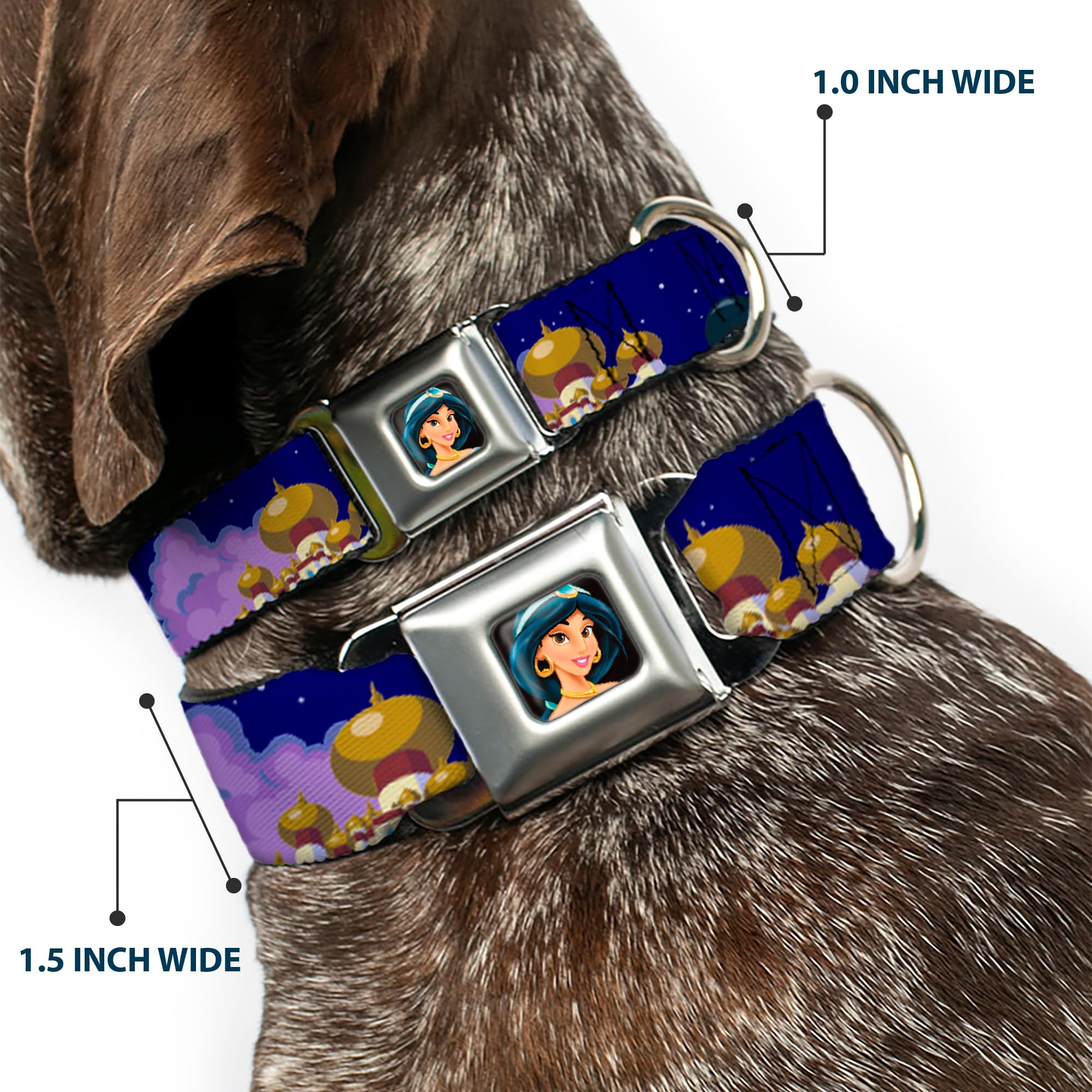Buckle-Down Seatbelt Buckle Dog Collar - Aladdin & Jasmine Magic Carpet Ride Scenes - 1.5'' Wide - Fits 13-18'' Neck - Small