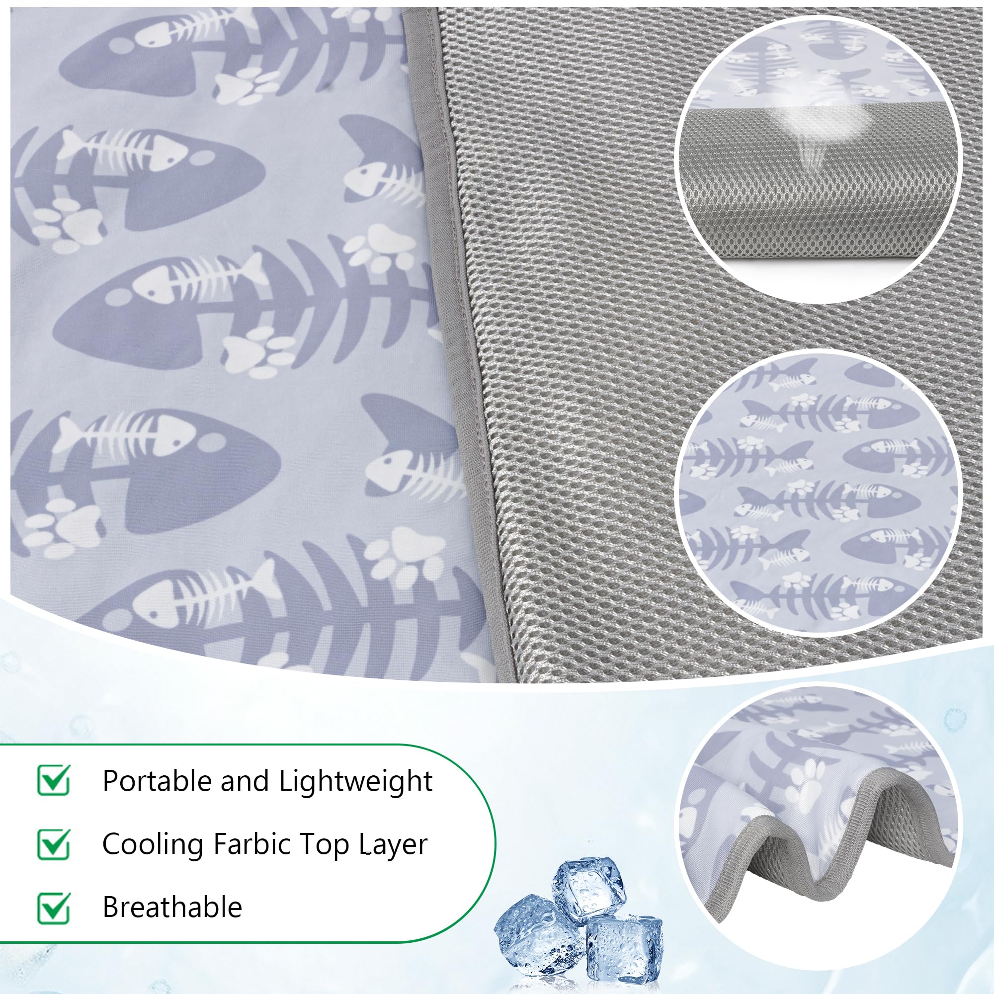 Delifur Cat Cooling Mat- Pet Cooling Mat Outdoor For Dogs Ice Pad For Kitten Cat Puppy Machine Washable (Medium, Grey Fishbone)