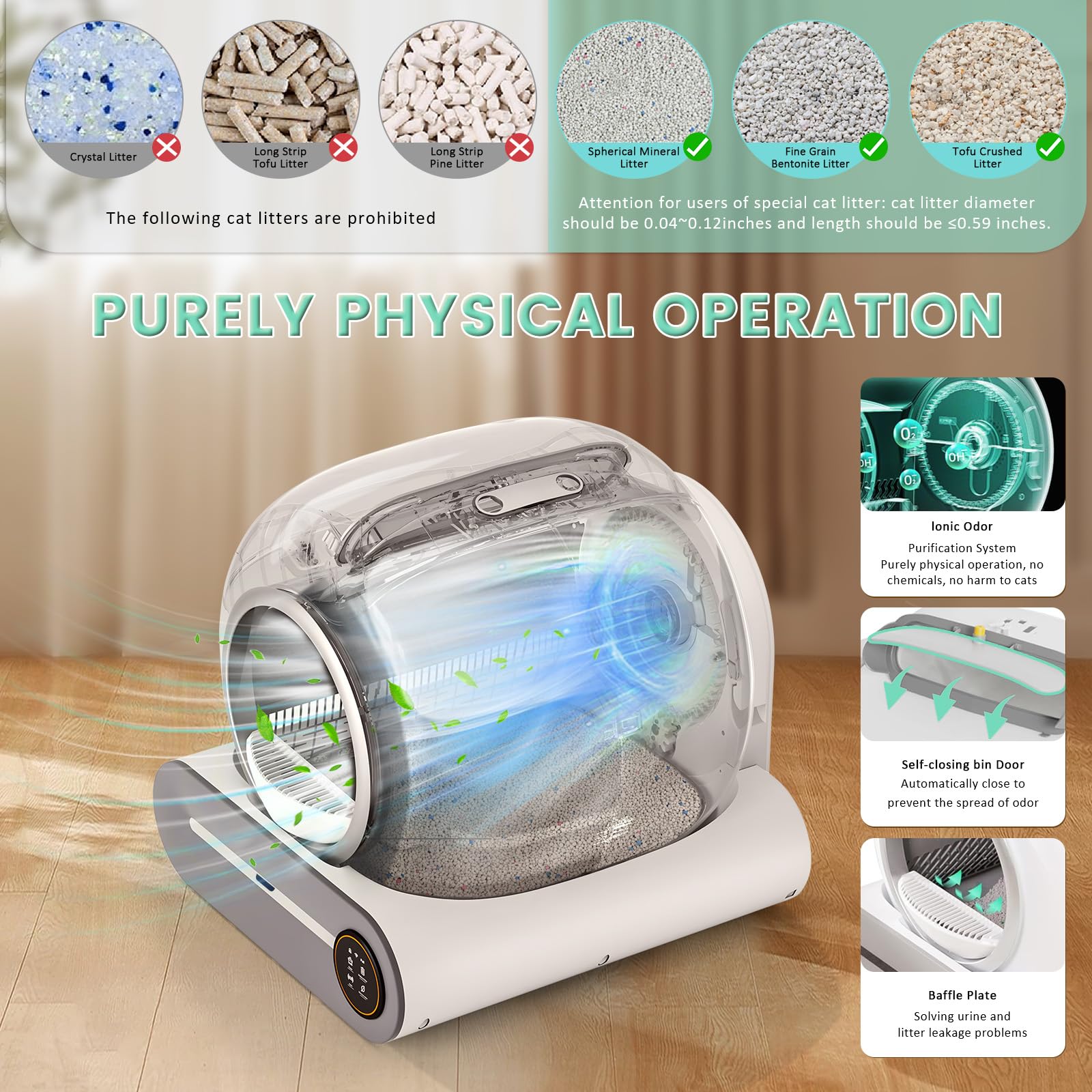 Self Cleaning Litter Box, Automatic Cat Robot For Multiple Cats, Large Litter Box With 3 Rolls Waste Bags, App Control, Negative