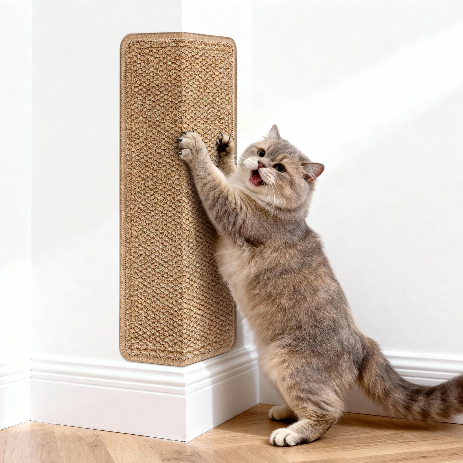 ENONCI Corner Cat Scratcher | Cat Scratchers Wall Mounted with Faux Sisal & Carpet Pad, 23.6x11.8 Inch Furniture Protector for I