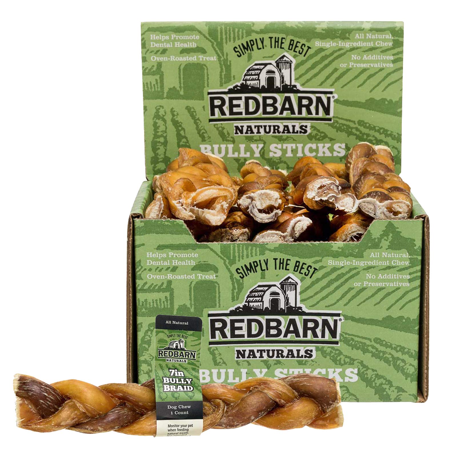 Redbarn 7 Braided Bully Sticks for Dogs. Natural, Grain-Free, Highly Palatable, Long-Lasting Dental Chews Sourced from Free-Rang