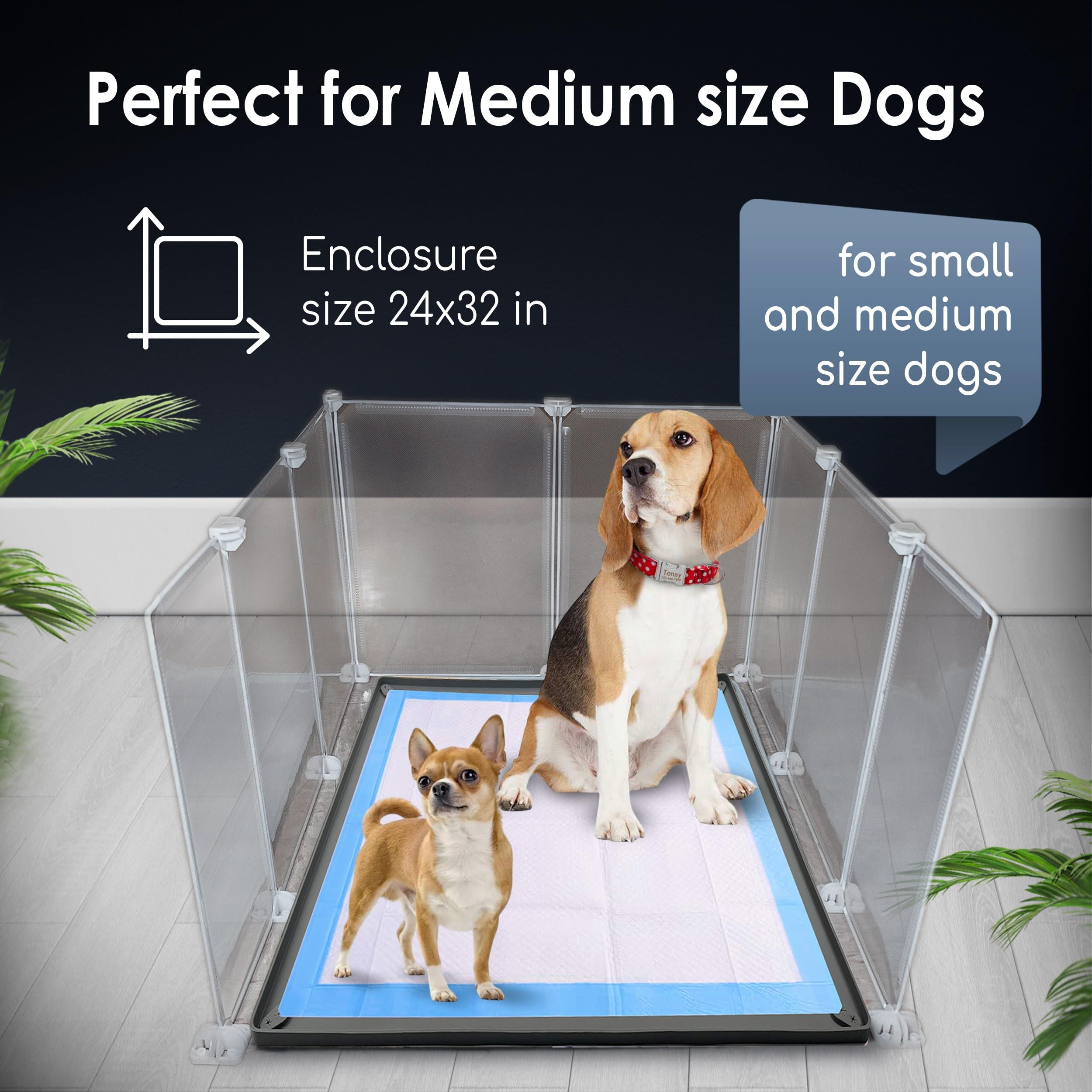 Tidyfriend Litter Box Splash Guard 24    X 32   , Small Dog Litter Box Shield Guard With Pee Pad Holder Tray 30'' X 23   , Easy
