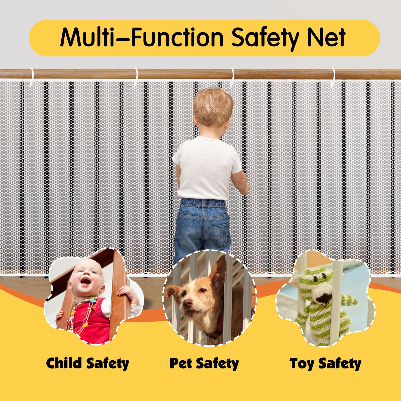 Cupount Banister Guard for Baby- Balcony Safety Netting for Pets - Stair Railing Baby Proof - Baby Gate for Stairs (White, 180x4
