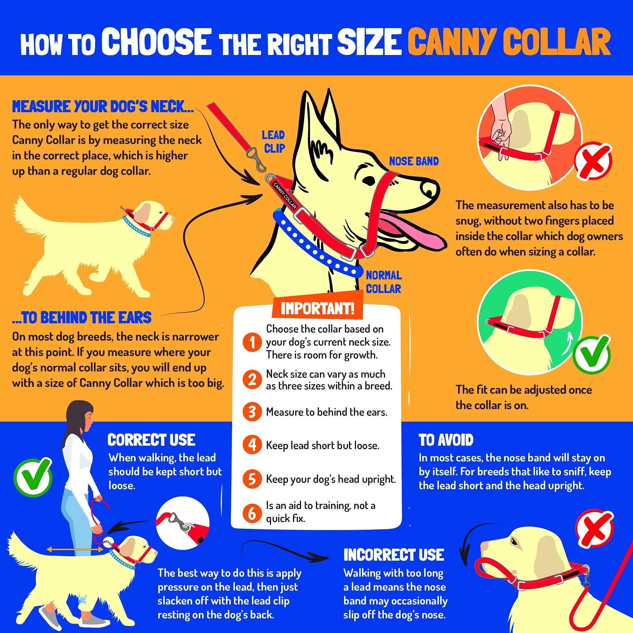 Canny Collar For Dog Training - The Kind, Safe And Comfortable No Pull Dog Collar, Train Your Dog Not To Pull On A Leash - Easy To Use Dog Training Headcollar For Enjoyable Walks - Blue Size 6