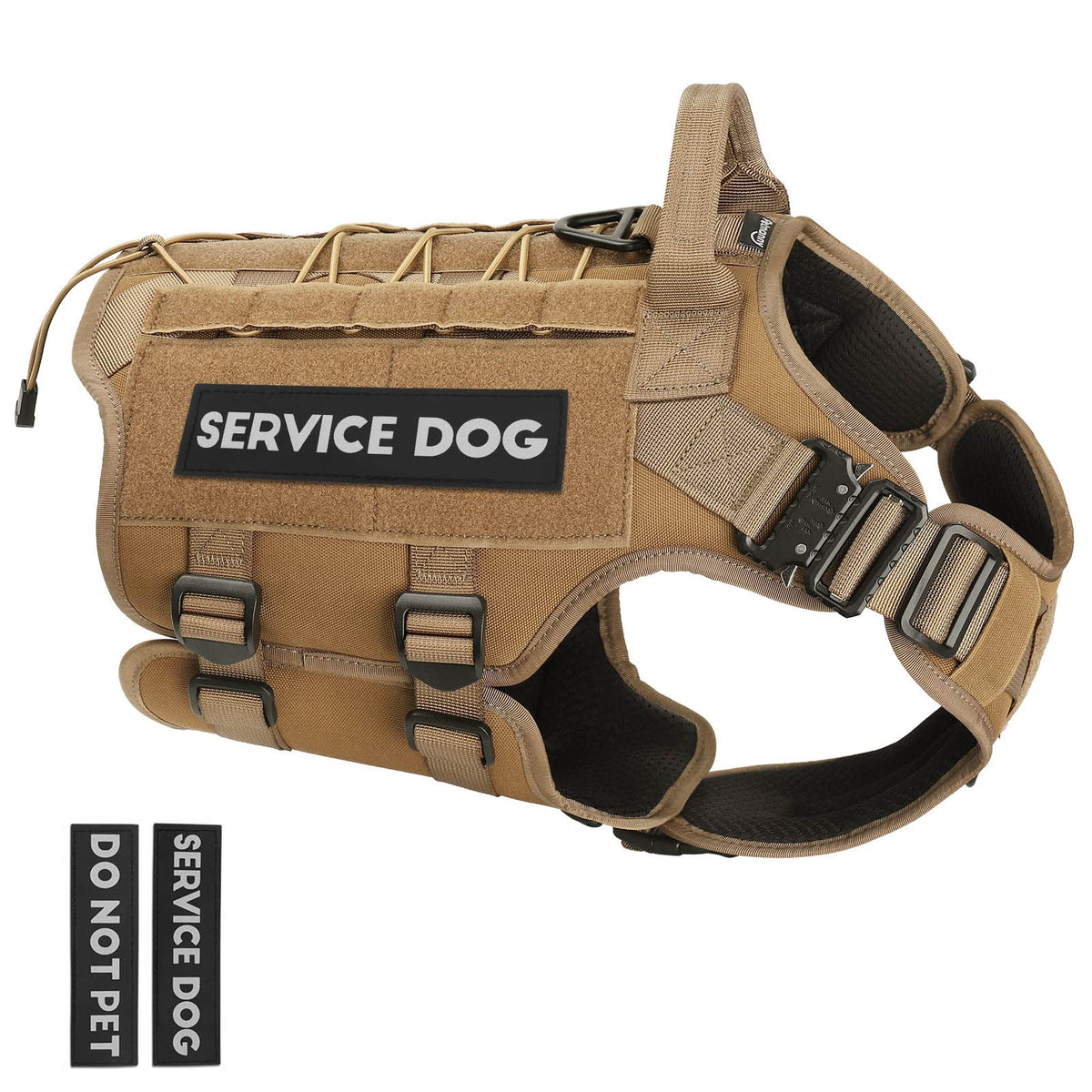 Petnanny Tactical Dog Harness - Service Dog Harness Emotional Support Dog Vest For Medium Large Dogs, No Pull Esa Dog Vest With Hook & Loop, Working Molle Vest For Training Huntin(Khaki,L)