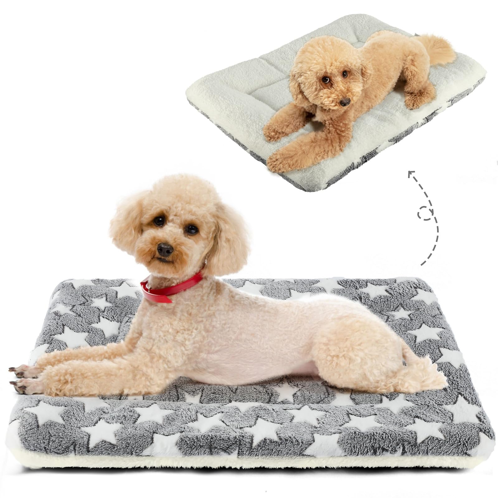 Mora Pets Dog Bed Crate Pad Ultra Soft Pet Bed With Cute Star Print Washable Crate Mat For Large Medium Small Dogs Reversible Fleece Dog Crate Kennel Mat Cat Bed Liner 23 X 18 Inch Grey