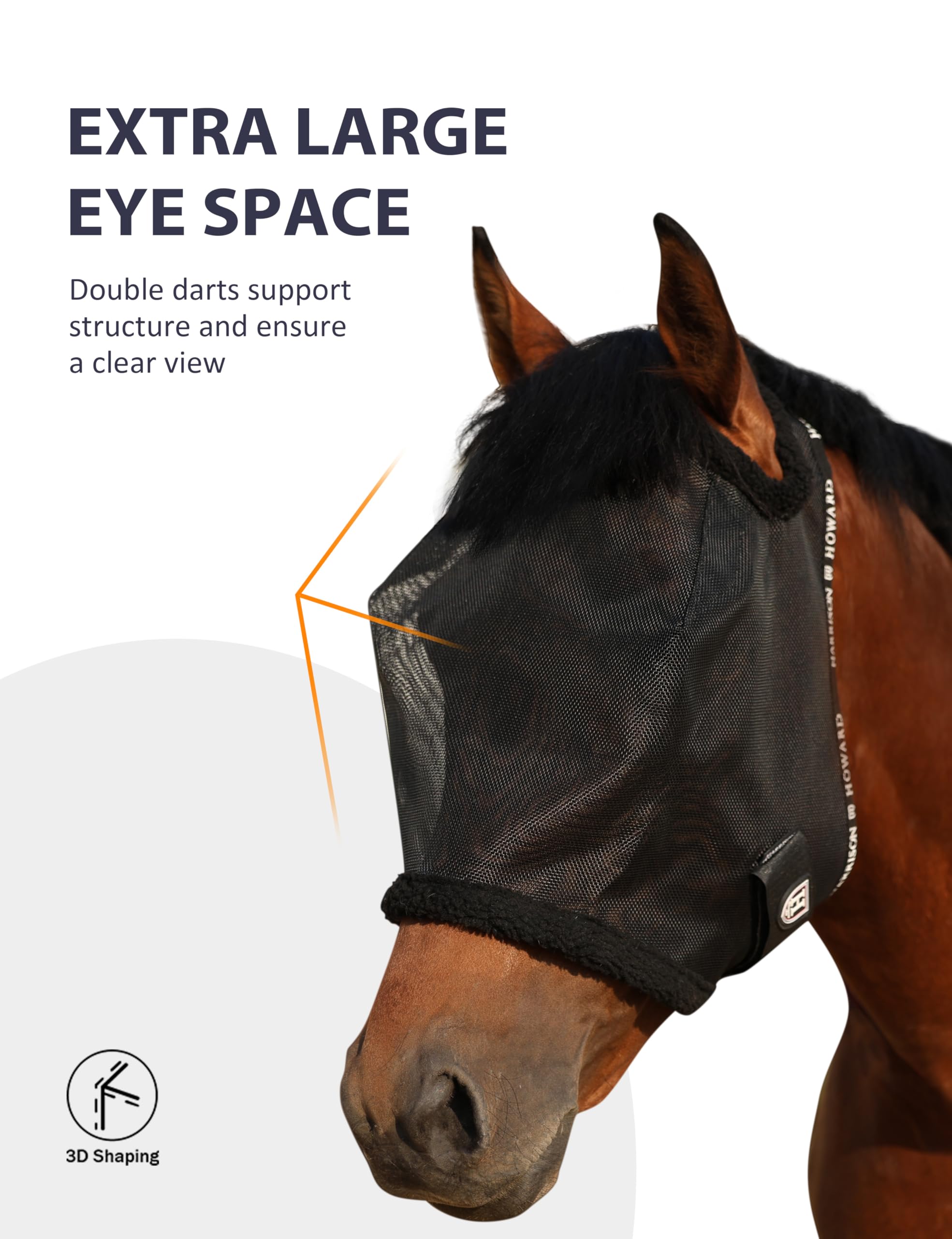Harrison Howard All Round Mesh Horse Fly Mask UV Protective with Fleece Padded Edging Black L