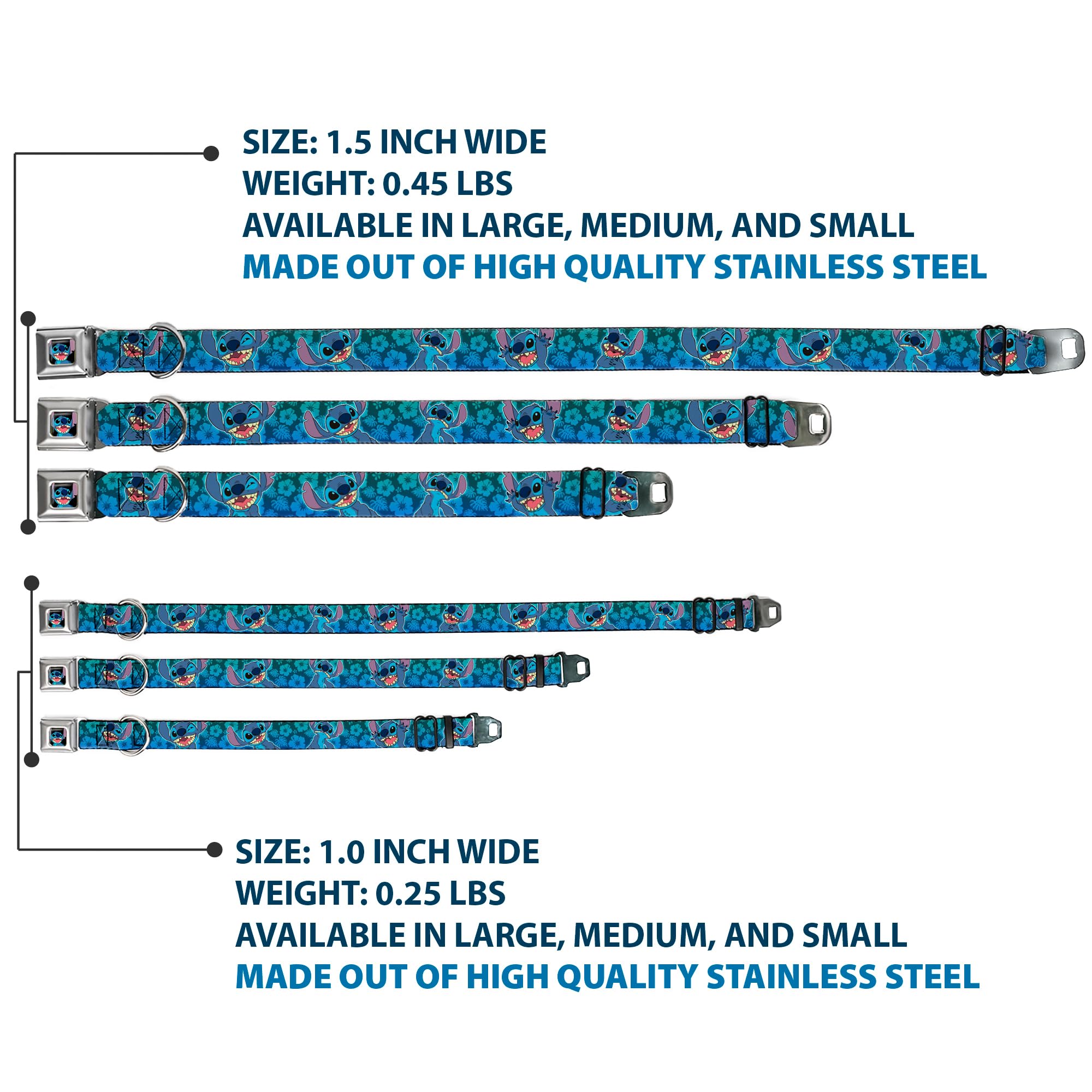 Buckle-Down Dog Collar Seatbelt Buckle Stitch Expressions Hibiscus Collage Green Blue Fade 13 To 18 Inches 1.5 Inch Wide, Multic