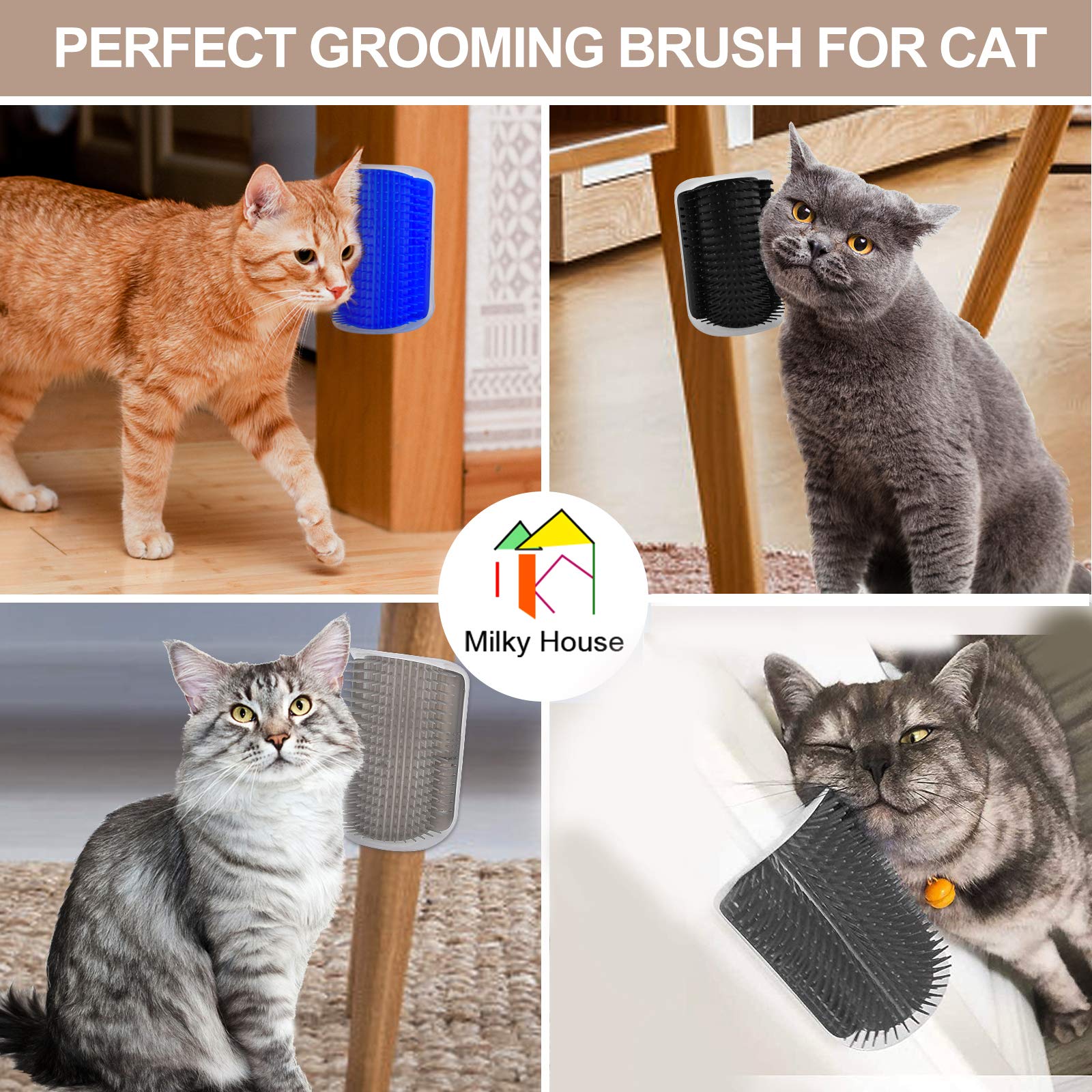 Cat Self Groomer Arch 4Pcs Self Cleaning Slicker Brush Upgraded Cat Brushes Wall Corner For Shedding Grooming, Softer Massager Comb Interactive Toy For Short Long Haired Cats Fur Pets Dog Kitten Puppy