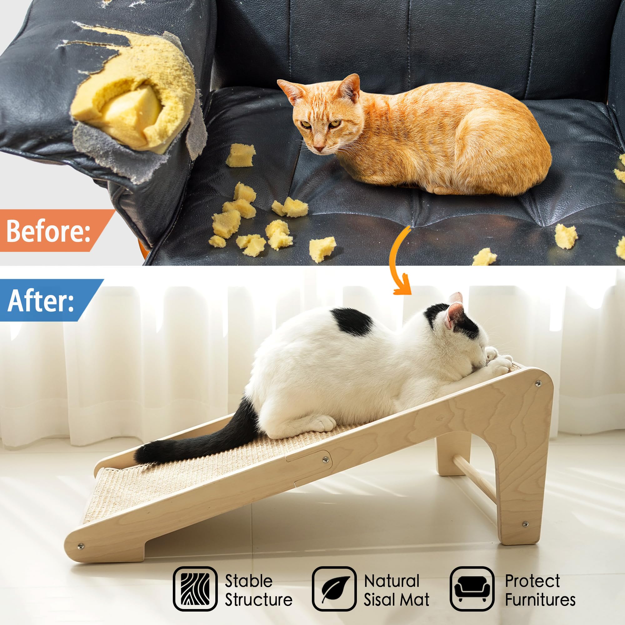 Petkaray Cat Scratcher, Cat Sisal Scratching Ramp, L Shape Cat Scratch Pad For Indoor Cats, Wall Furniture Protector With Catnip