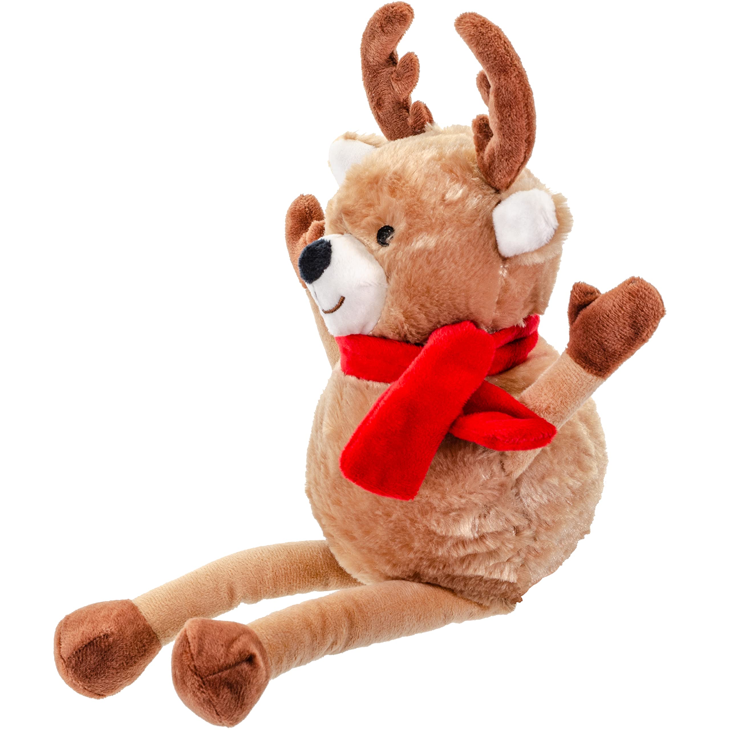 Giftable World Holiday Plush Pet Toy Fun For Christmas Designs With Squeaker Dog Chew Toy (13'' Long Legs Reindeer W/Squeaky Bal