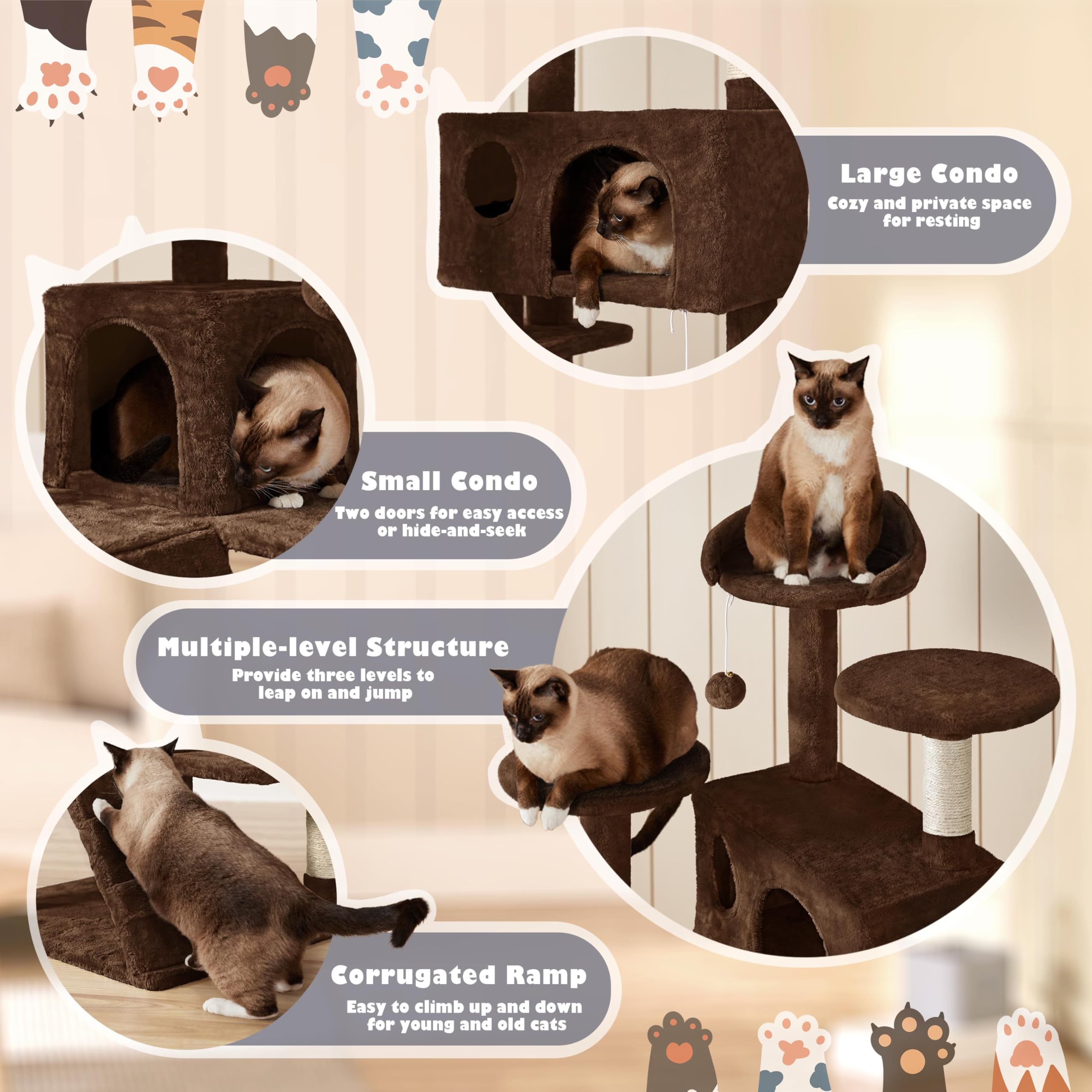 Yaheetech 54In Cat Tree Tower Condo Cat Furniture W/Scratching Post For Kittens Pet House Play